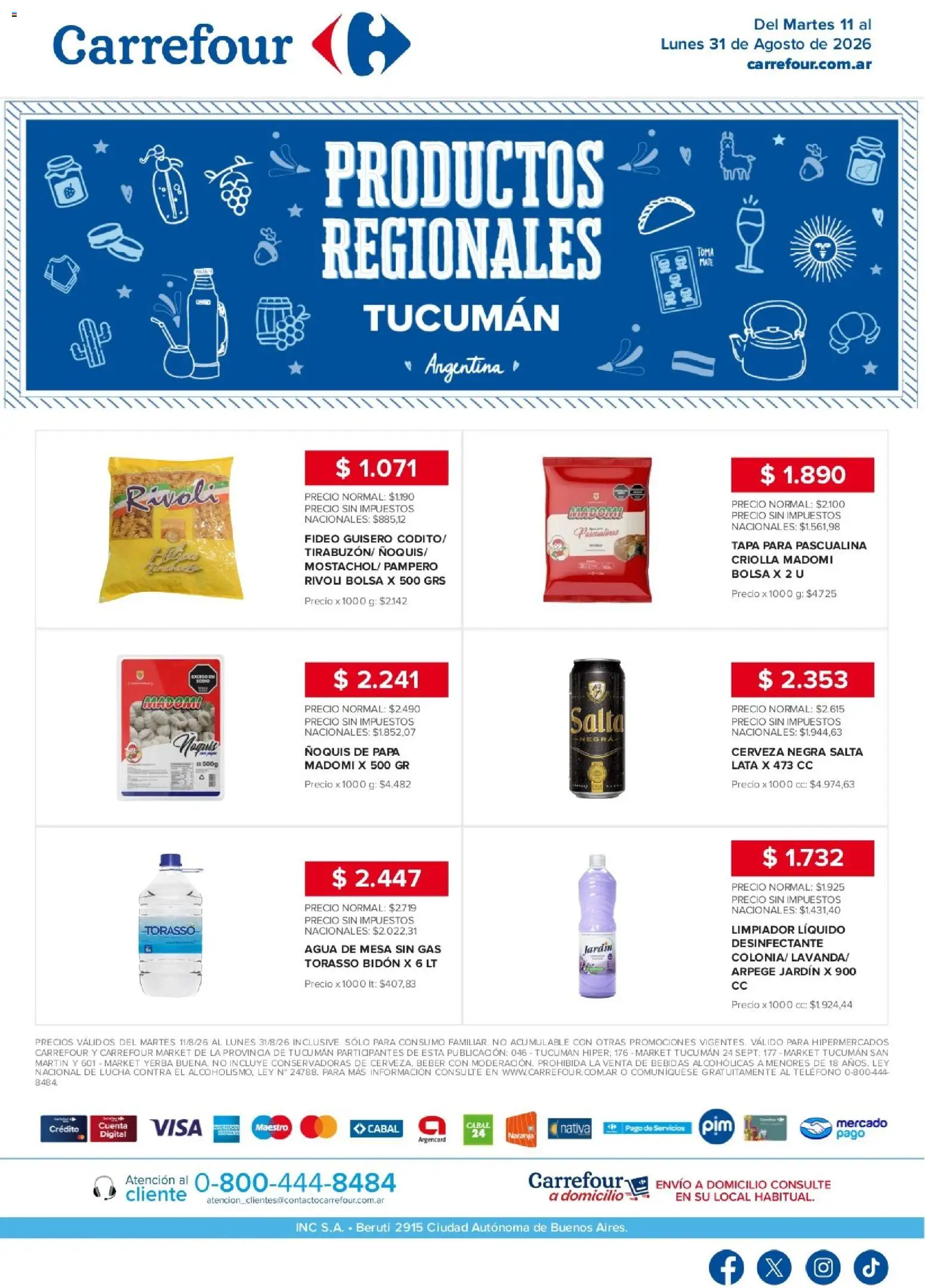 Carrefour - Regionales | Tucumán │ válido desde el 11/08/2026 | Página: 1 | Productos: Mesa, Papa, Agua, Ñoquis