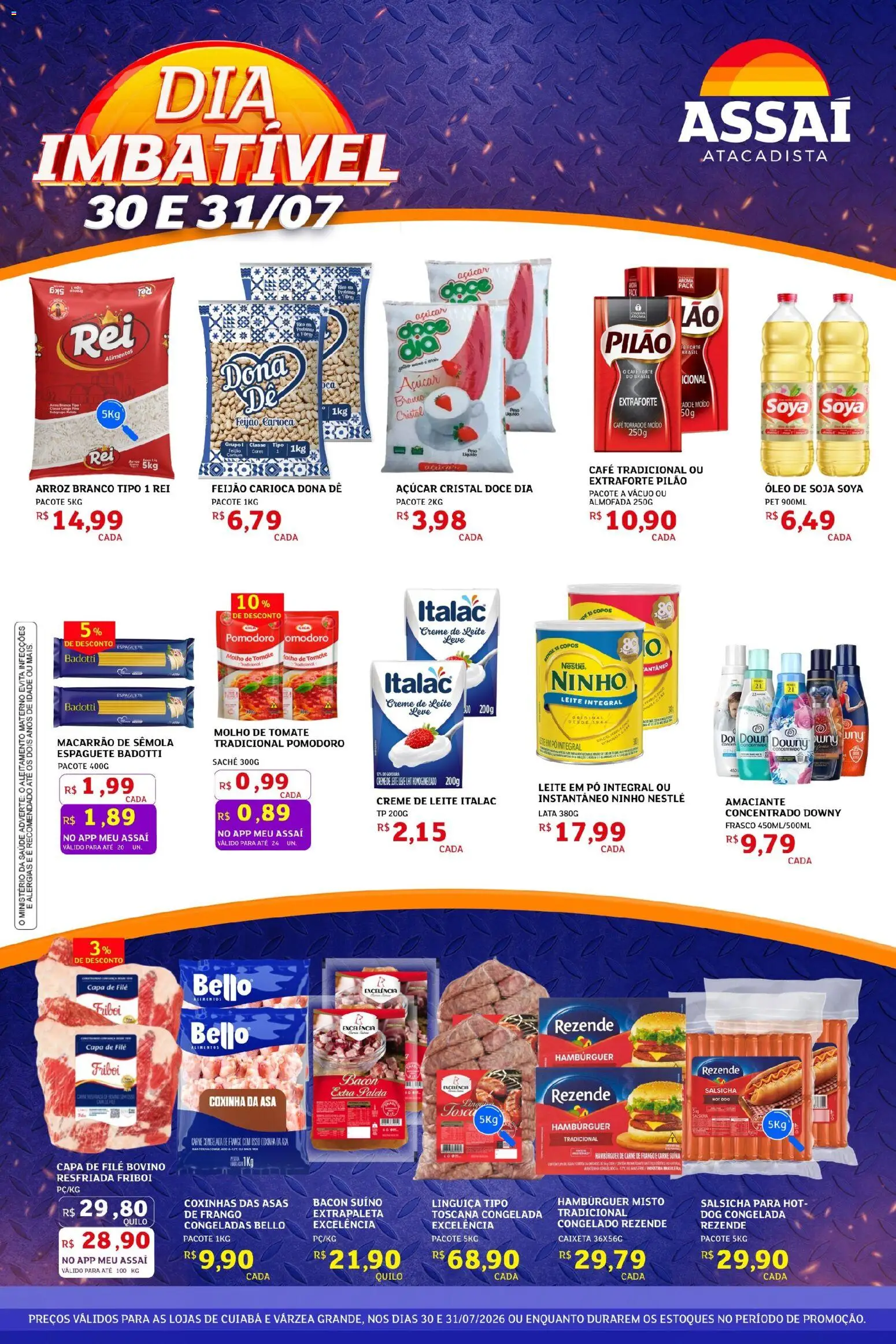 Assaí Atacadista Folheto - válido de 30/07/2026 | Página: 1 | Produtos: Leite integral, Molho de tomate, Carne, Creme
