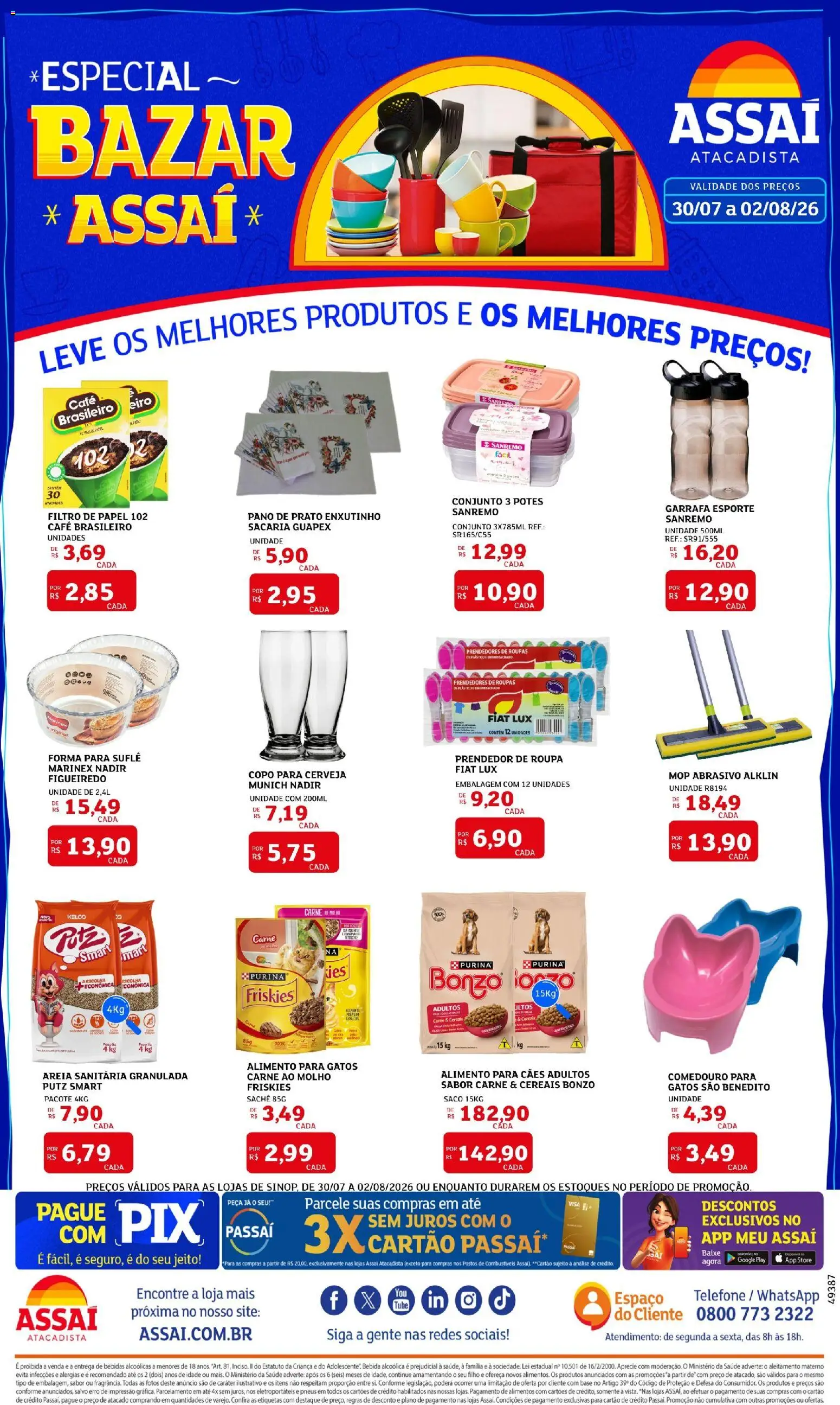 Assaí Atacadista Folheto - válido de 30/07/2026 | Página: 1 | Produtos: Café, Pneus, Roupas, Comedouro