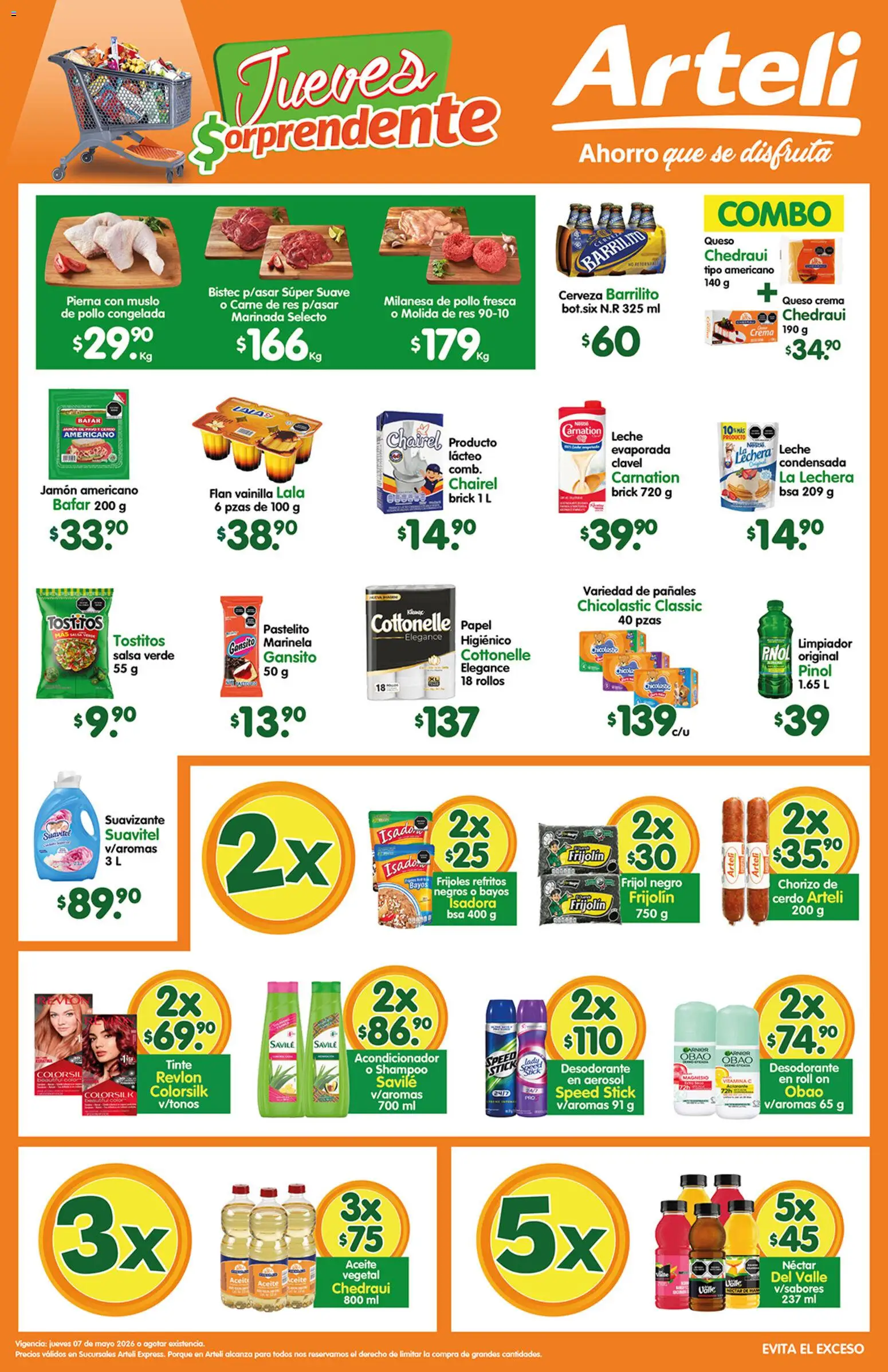 Nuevas ofertas de Arteli válidas en toda la República Mexicana desde el 07.05.2026. ¡Encuentra las mejores ofertas en Arteli folleto Express! | Página: 1 | Productos: Pollo, Crema, Res, Suavizante