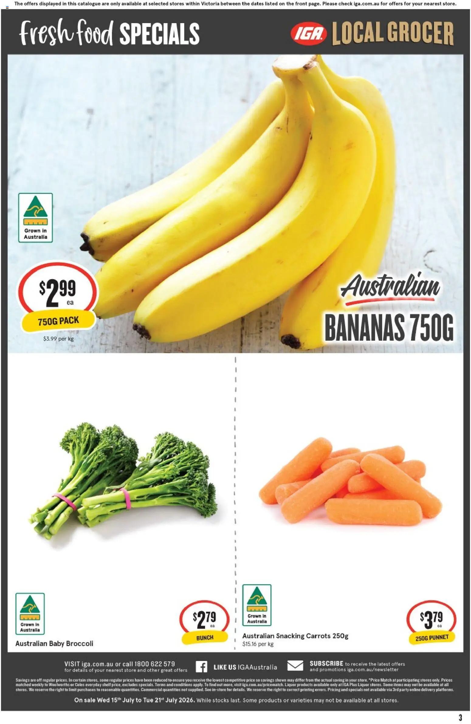 IGA catalogue - valid from 15/07/2026 | Page: 4 | Products: Shelf, Bananas, Carrots