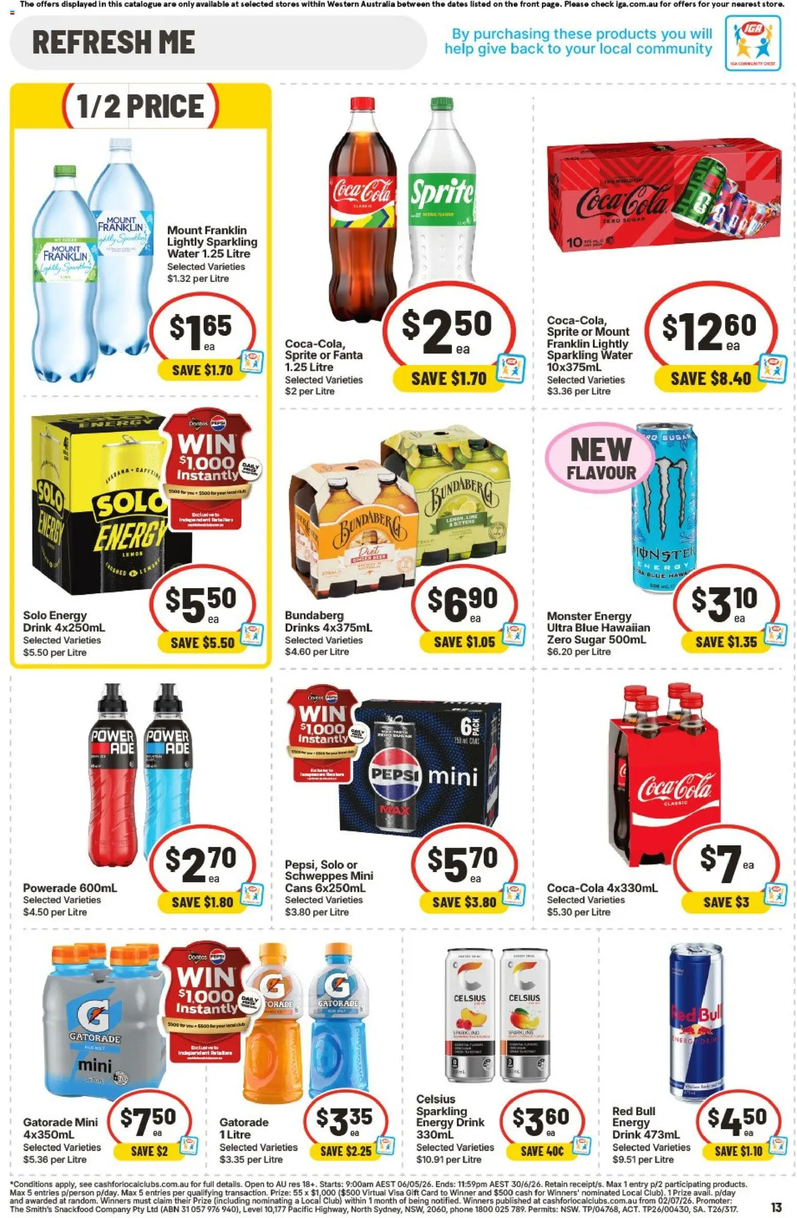 IGA catalogue - valid from 17.06.2026 | Page: 13 | Products: Energy drink, Water, Sugar, Lemon