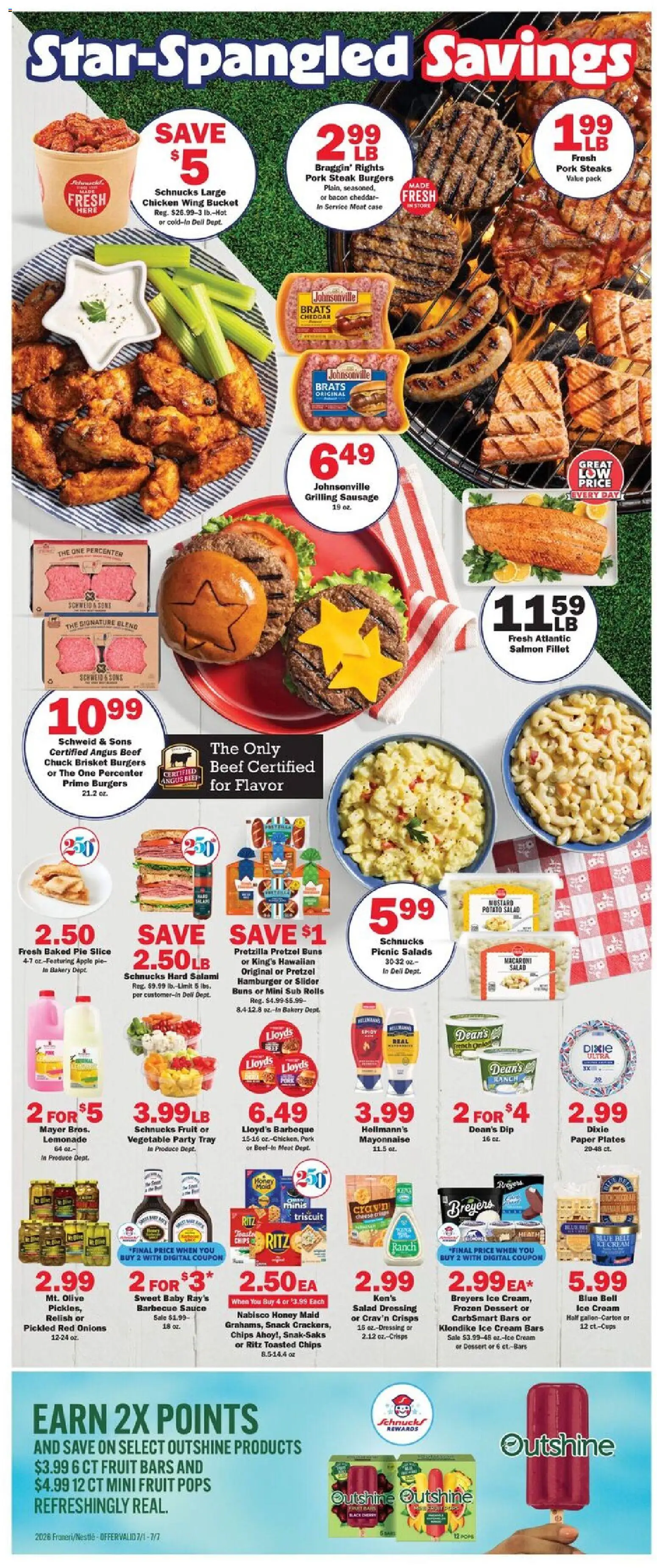 Schnucks Weekly Ad - valid from 07/01/2026 | Page: 2 | Products: Salami, Chips, Ice cream, Sausage