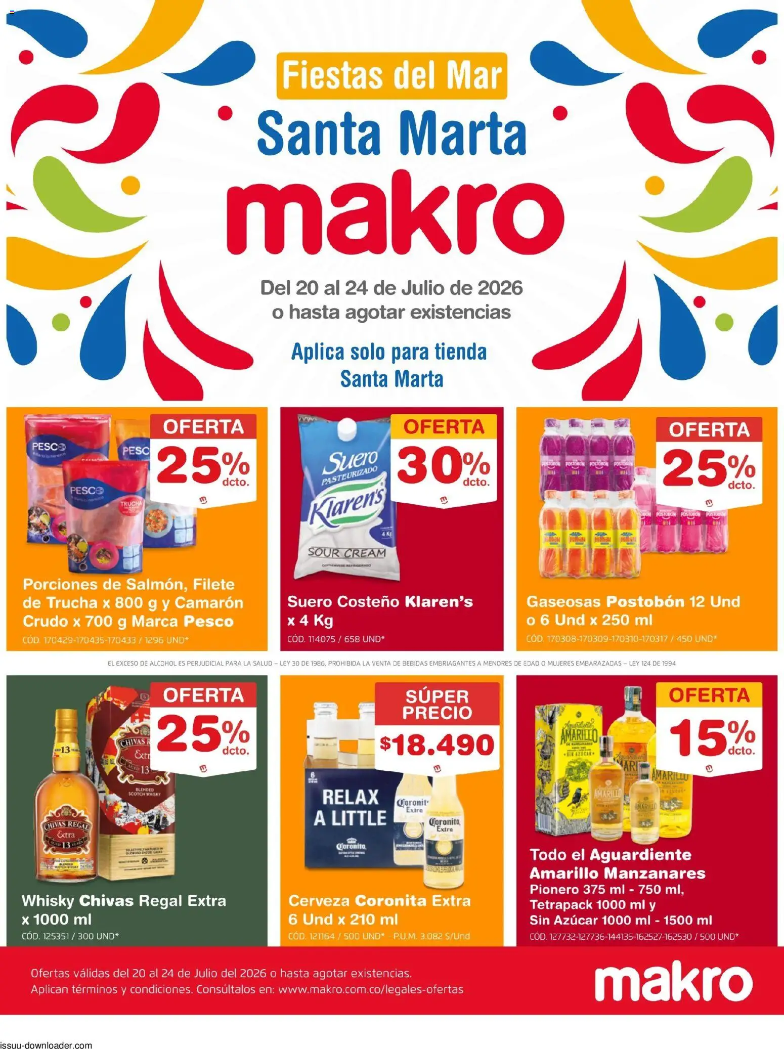 Makro revista - valida desde el 20/07/2026 | Página: 1 | Productos: Aguardiente, Suero costeño, Ducha Bidet, Tintura