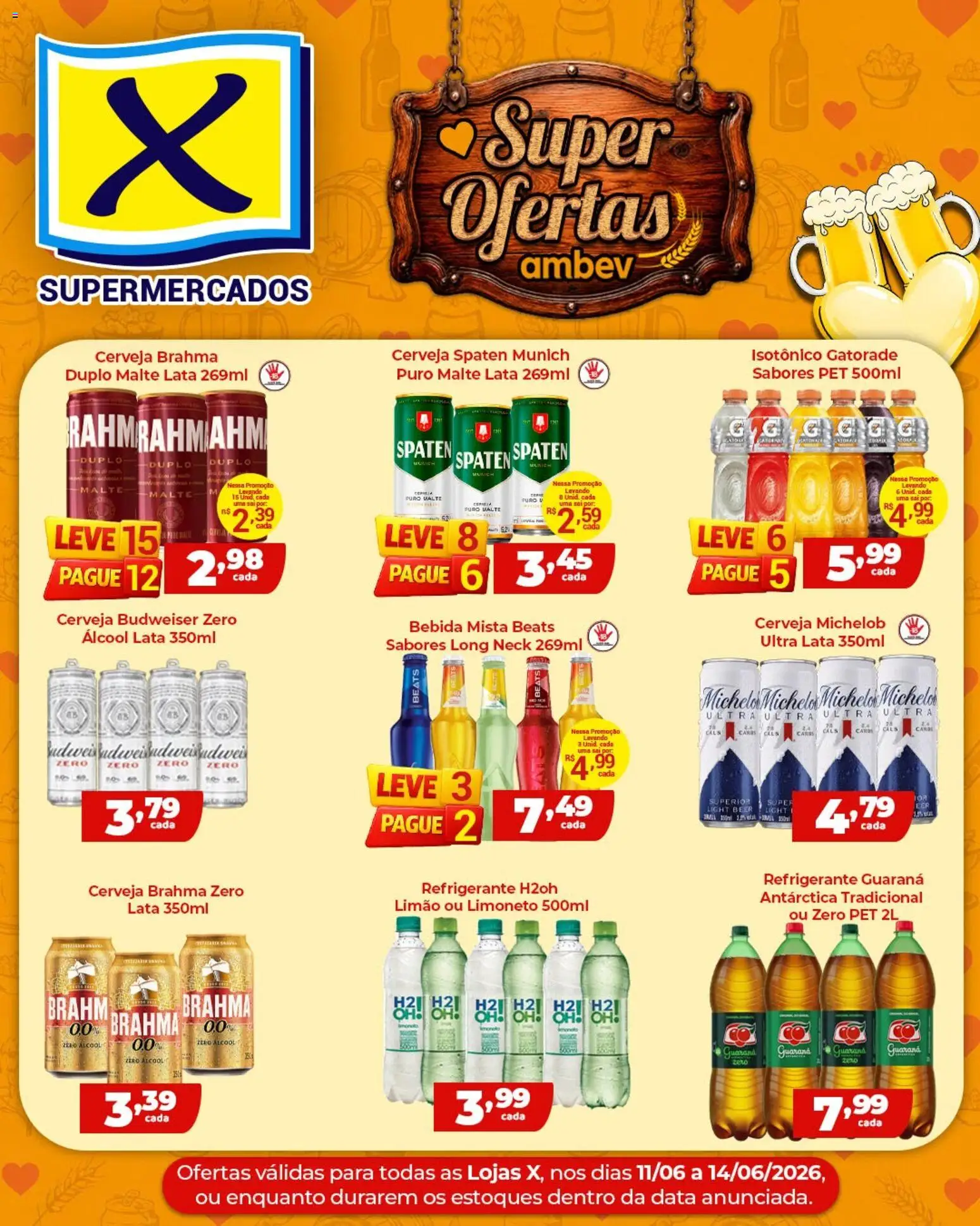 X Supermercados Folheto - válido de 11.06.2026 | Página: 1 | Produtos: Gatorade, Cerveja, Refrigerante, Isotônico