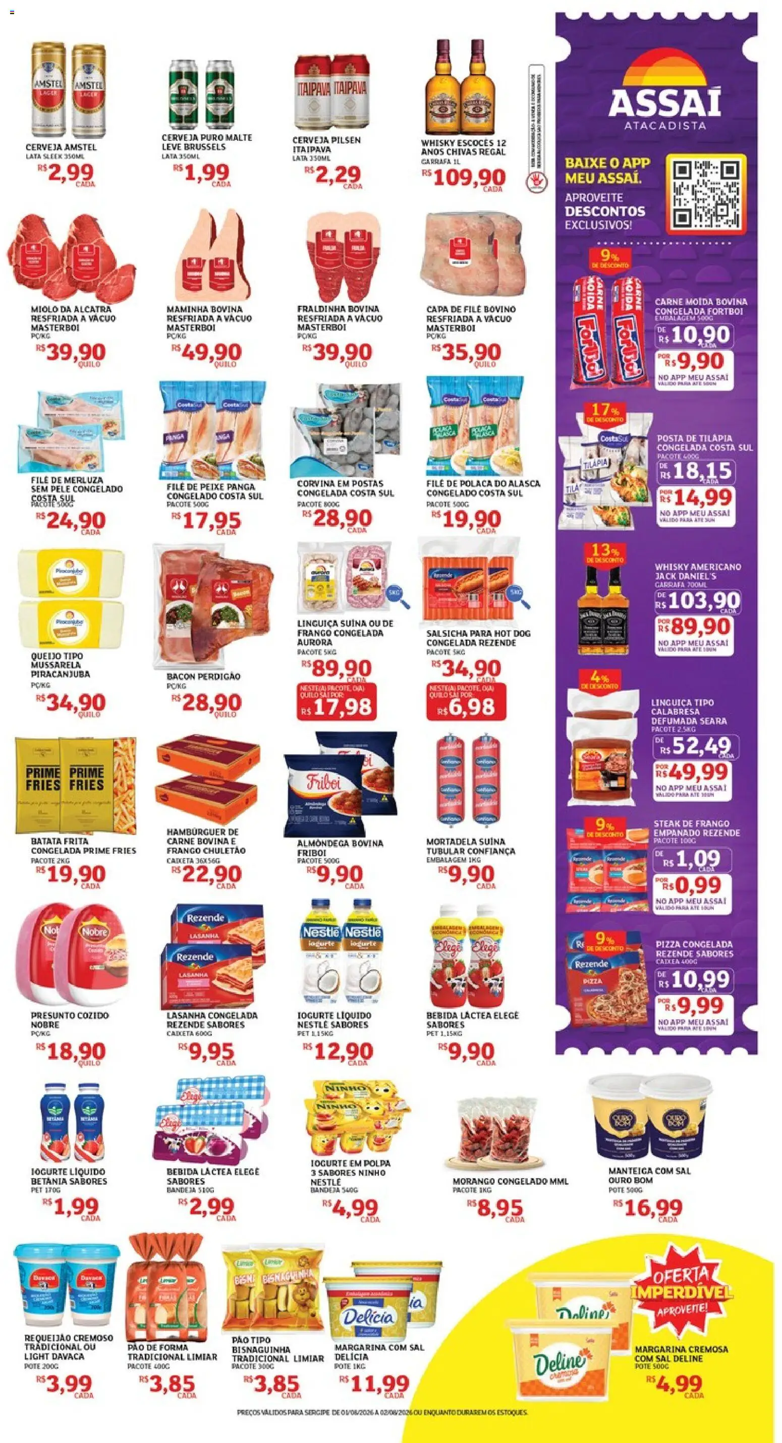 Assaí Atacadista Folheto - válido de 01/08/2026 | Página: 3 | Produtos: Linguiça, Fraldinha, Mortadela, Bebida