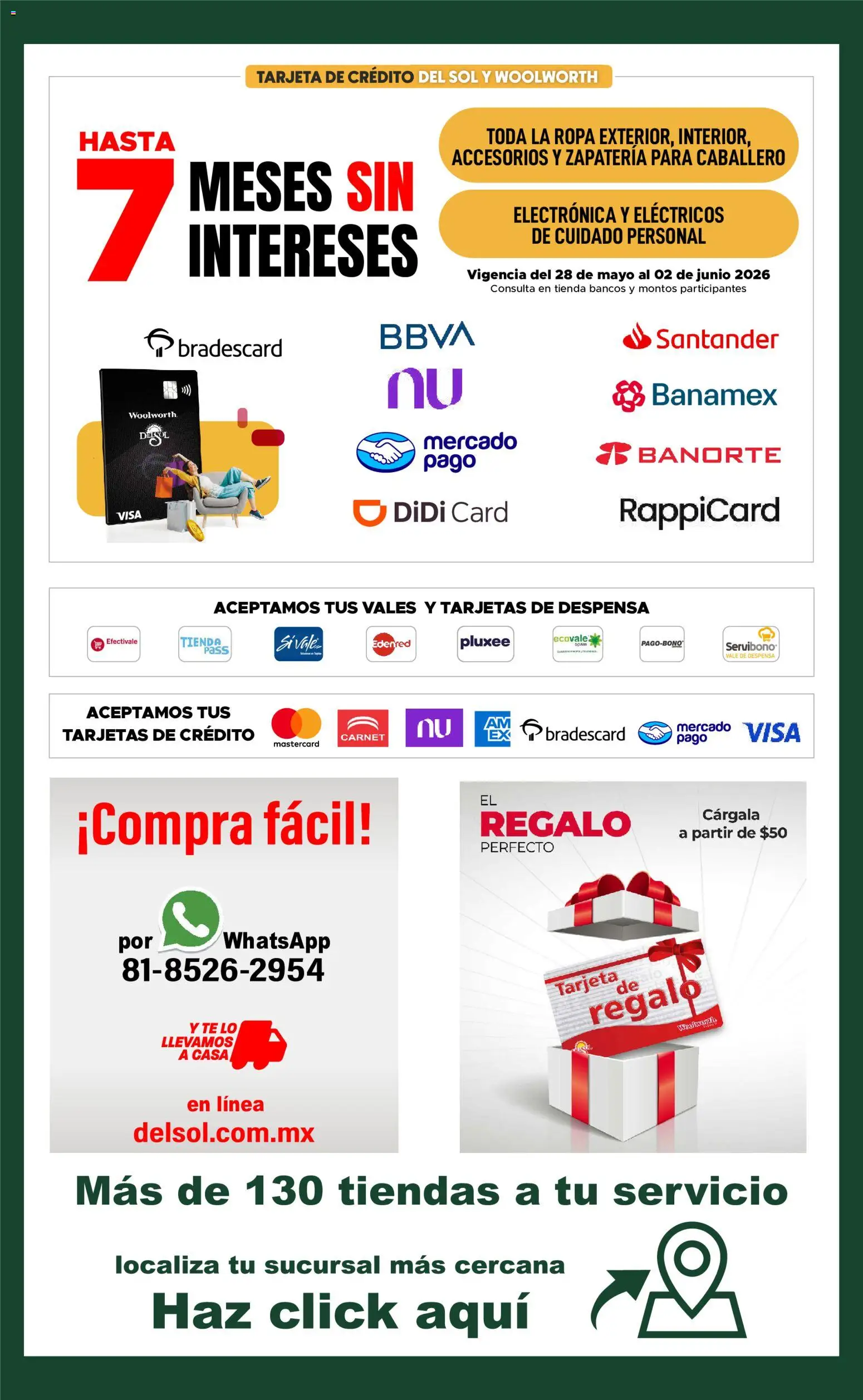 Nuevas ofertas de Del Sol y Woolworth válidas en toda la República Mexicana desde el 28.05.2026. ¡Encuentra las mejores ofertas en Del Sol y Woolworth katalog Todo para que Papá viva el fútbol! | Página: 22 | Productos: Ropa, Despensa, Té