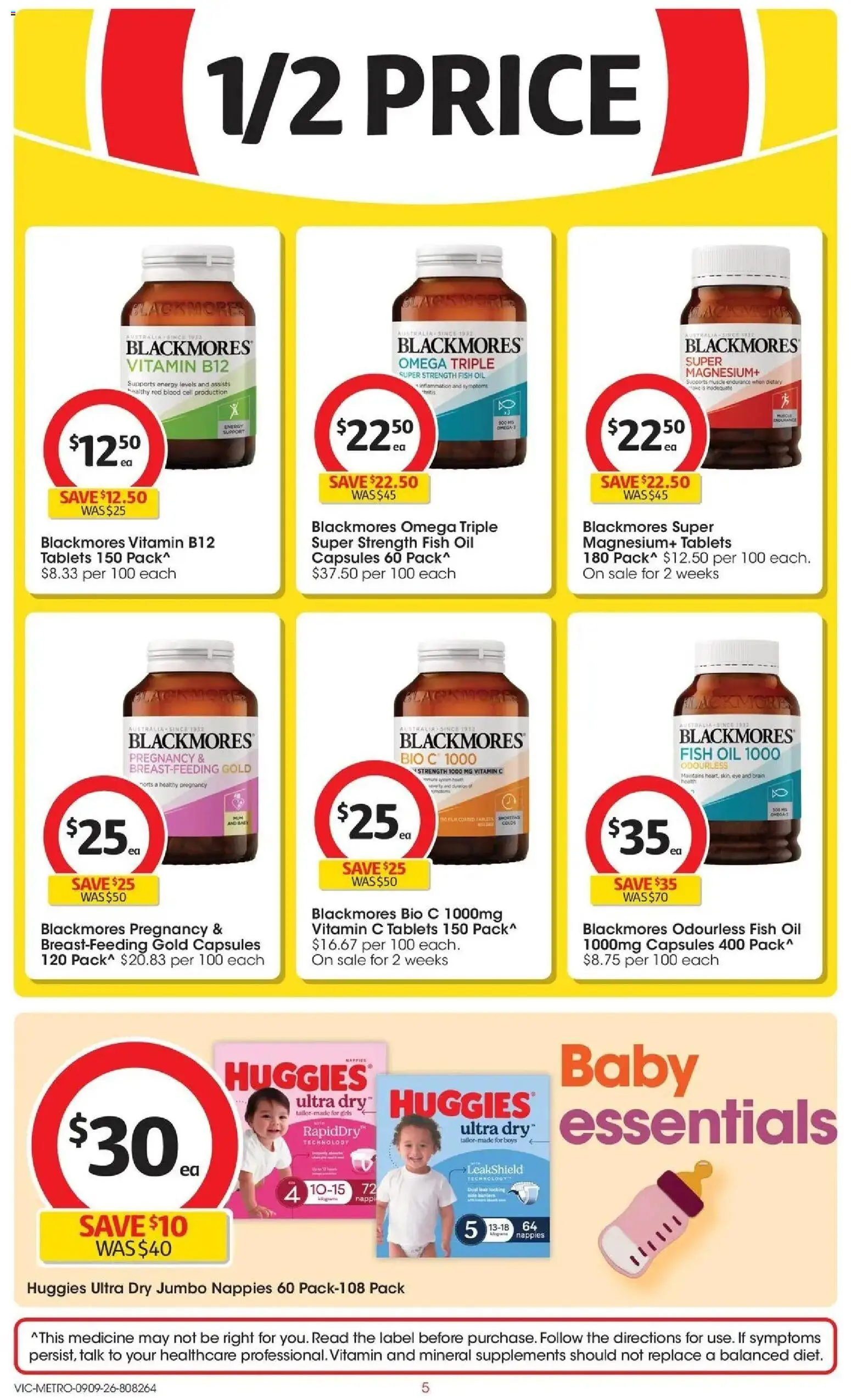 ﻿Coles catalogue valid from 09/09/2026 > Online Australia | Page: 5 | Products: Oil, Omega, Diapers, Vitamin