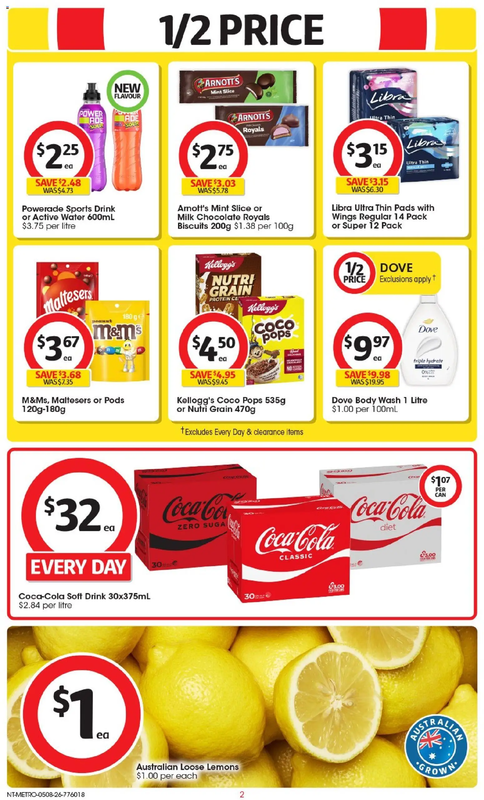 Coles catalogue - valid from 05/08/2026 | Page: 2 | Products: Chocolate, Coca Cola, Cereal, Sanitary pads