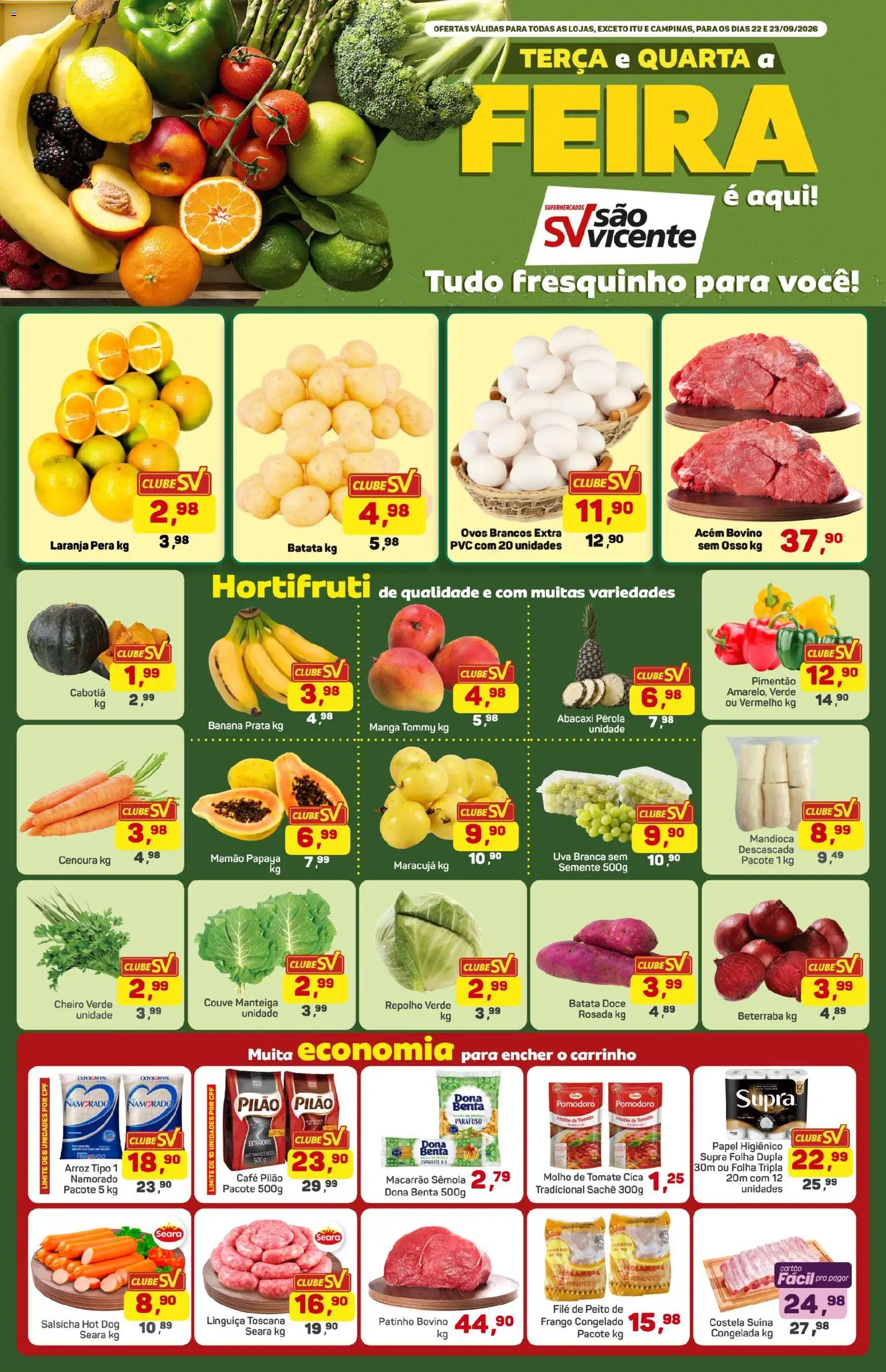 Supermercados São Vicente Folheto - válido de 22/09/2026 | Página: 1 | Produtos: Maracujá, Uva, Frango, Papel higiênico