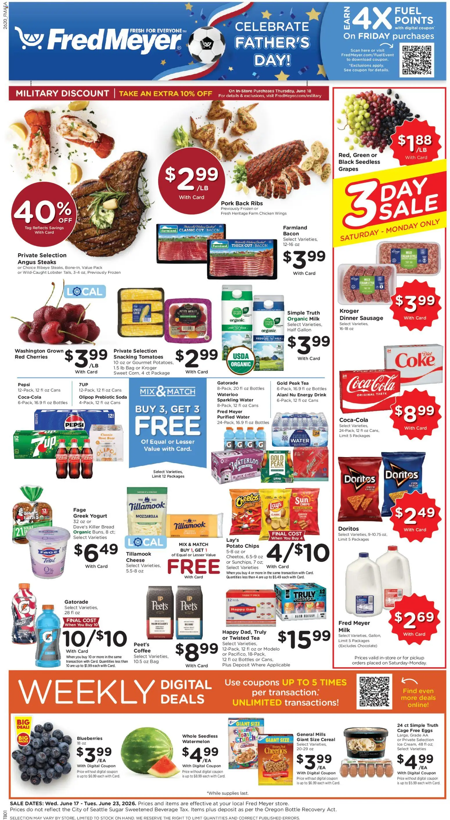 Fred Meyer Weekly Ad - valid from 17.06.2026 | Page: 1 | Products: Coffee, Tea, Water, Blueberries
