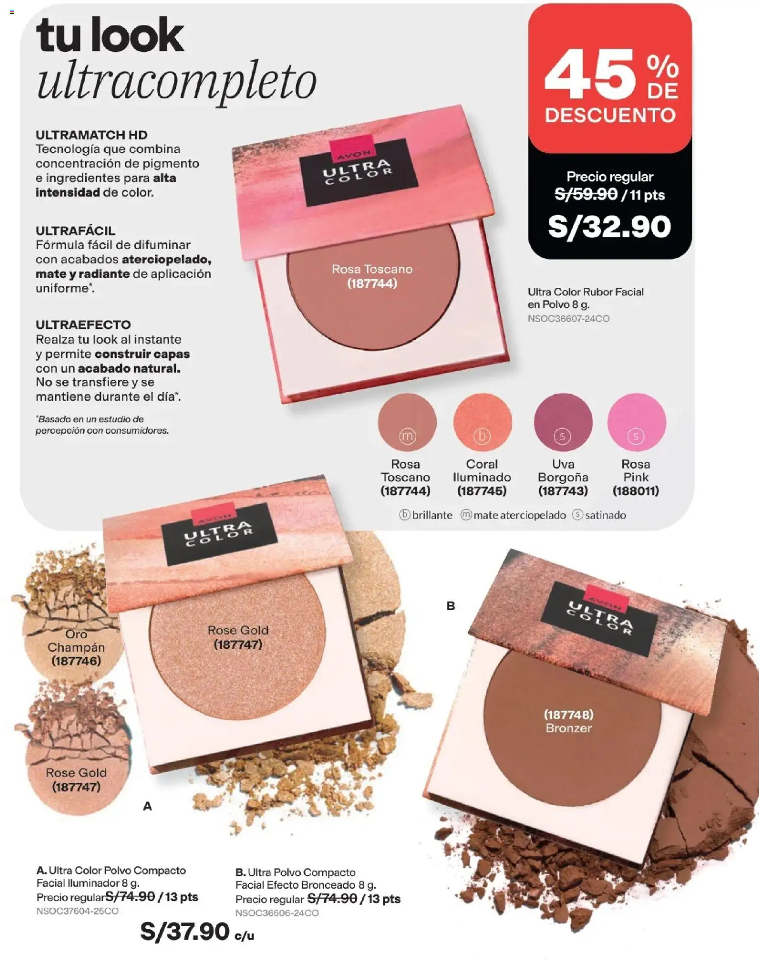 Catálogo Avon válido desde 22/07/2026 | Página: 42 | Productos: Ingredientes, Polvo, Rubor