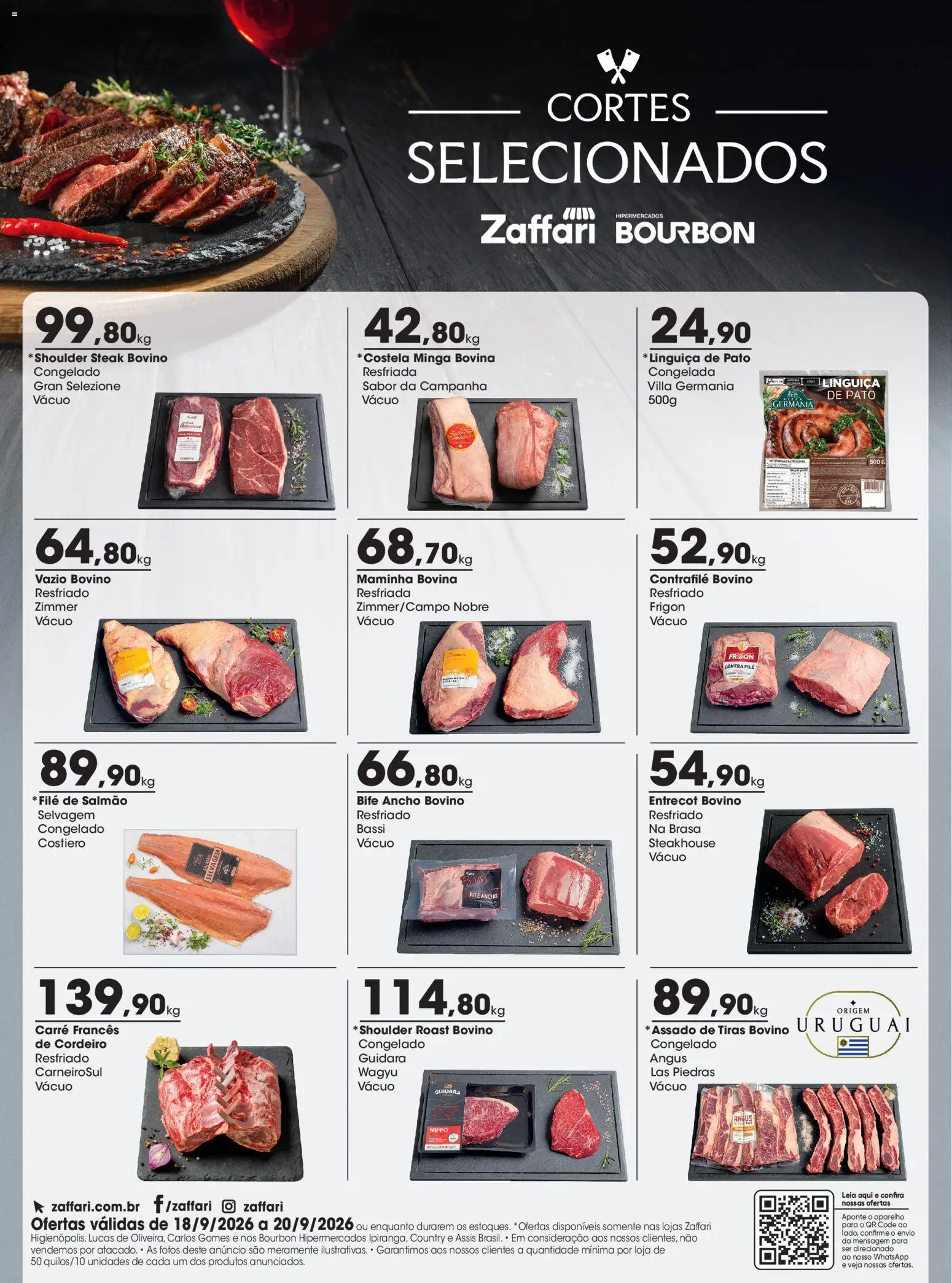 Zaffari Folheto - válido de 18/09/2026 | Página: 1 | Produtos: Salmão, Bife ancho, Maminha, Pato