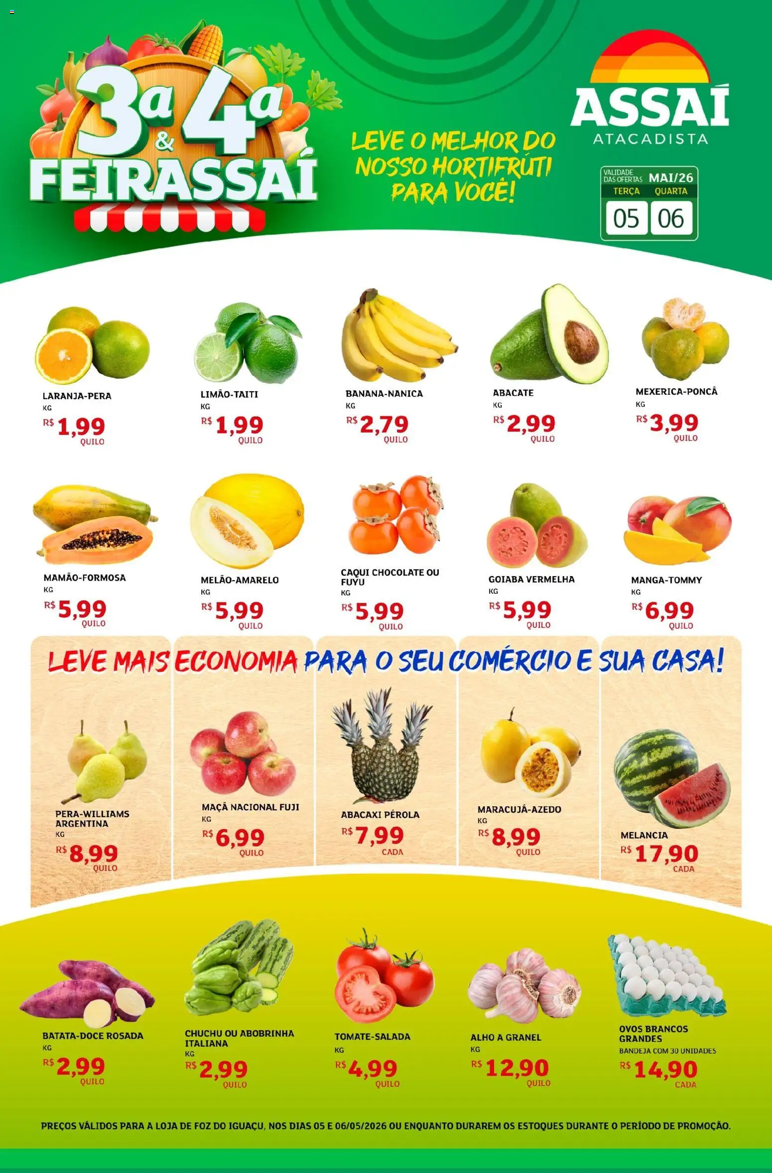 Assaí Atacadista Folheto - válido de 05.05.2026 | Página: 1 | Produtos: Melancia, Chuchu, Abobrinha, Abacaxi
