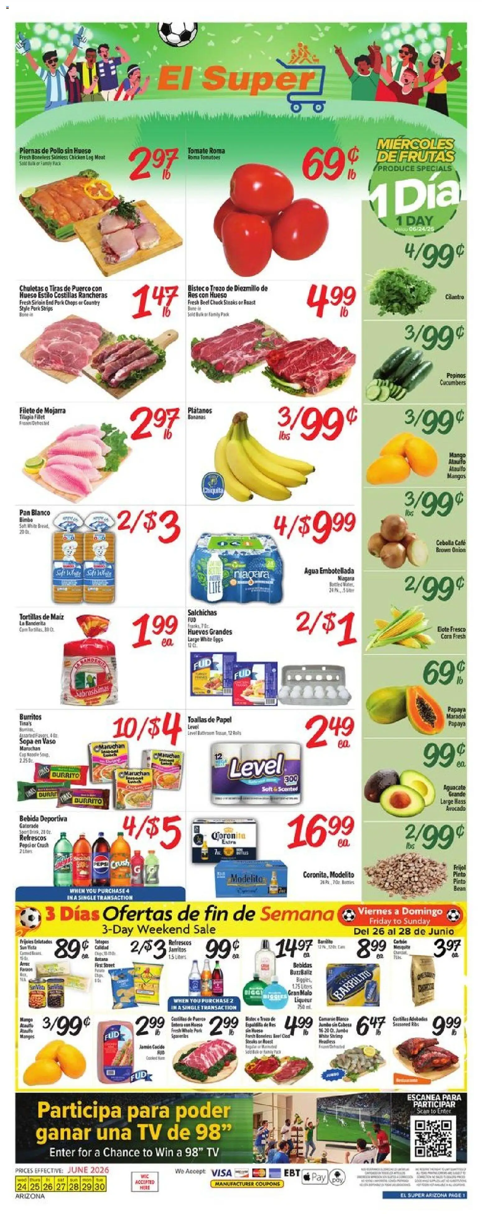 El Super Weekly Ad - AK - valid from 06/24/2026 | Page: 1 | Products: Pan, Pork, Tomatoes, Beef