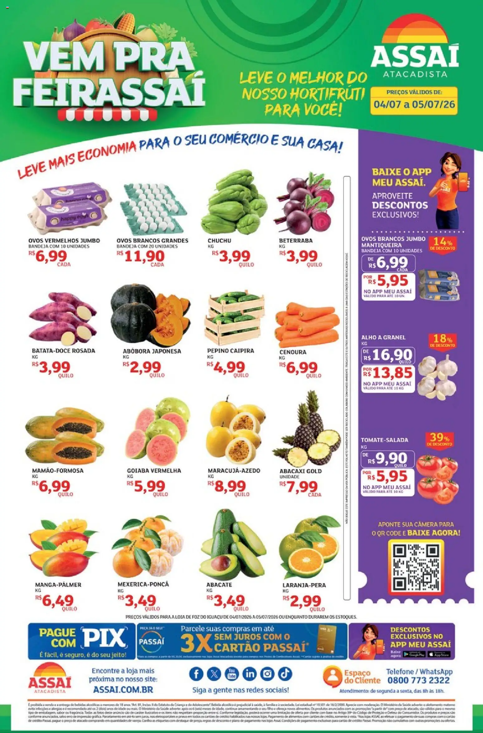 Assaí Atacadista Folheto - válido de 04/07/2026 | Página: 1 | Produtos: Goiaba, Chuchu, Ovos, Cenoura