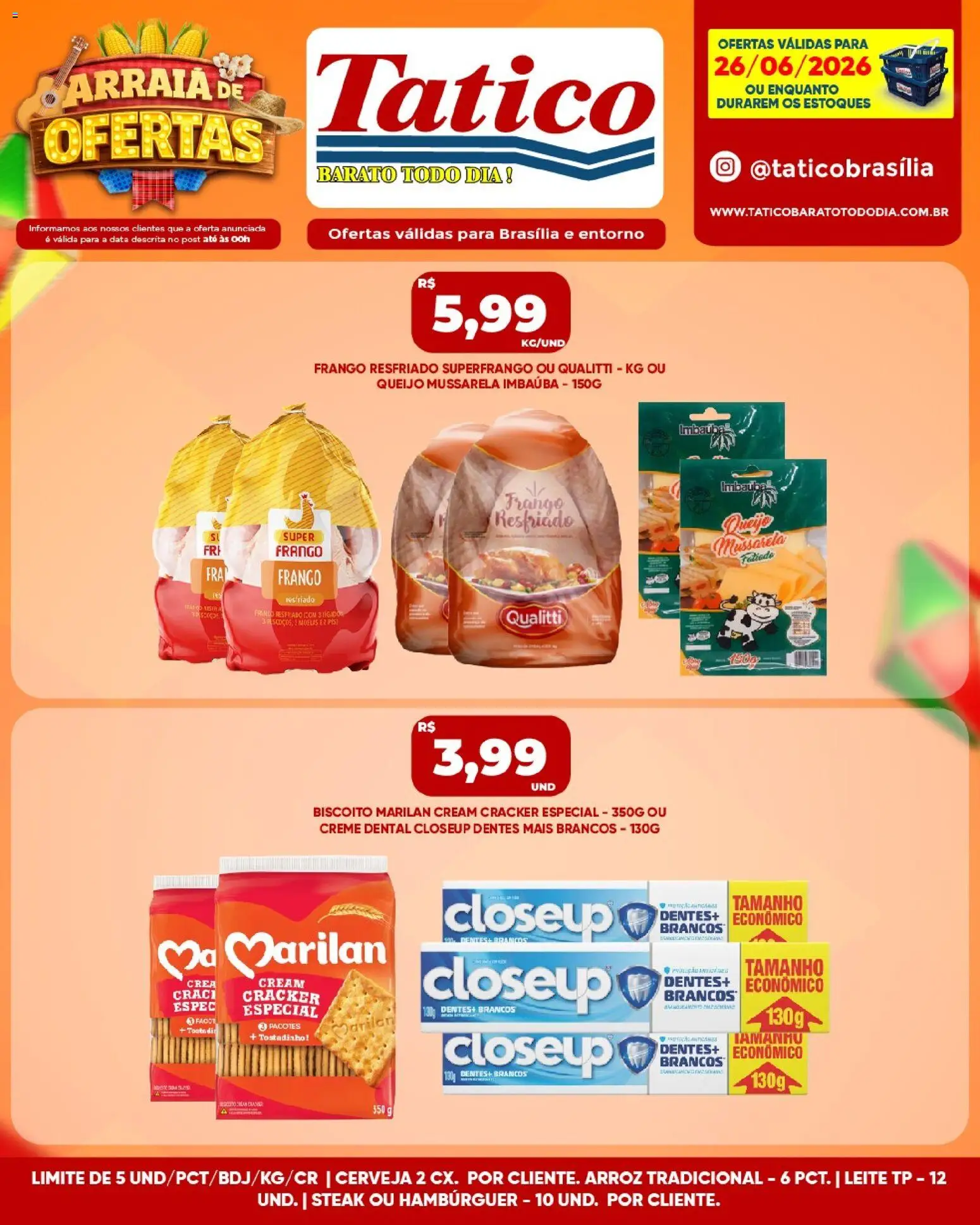 Tatico Folheto - válido de 26/06/2026 | Página: 4 | Produtos: Leite, Cerveja, Arroz, Creme dental