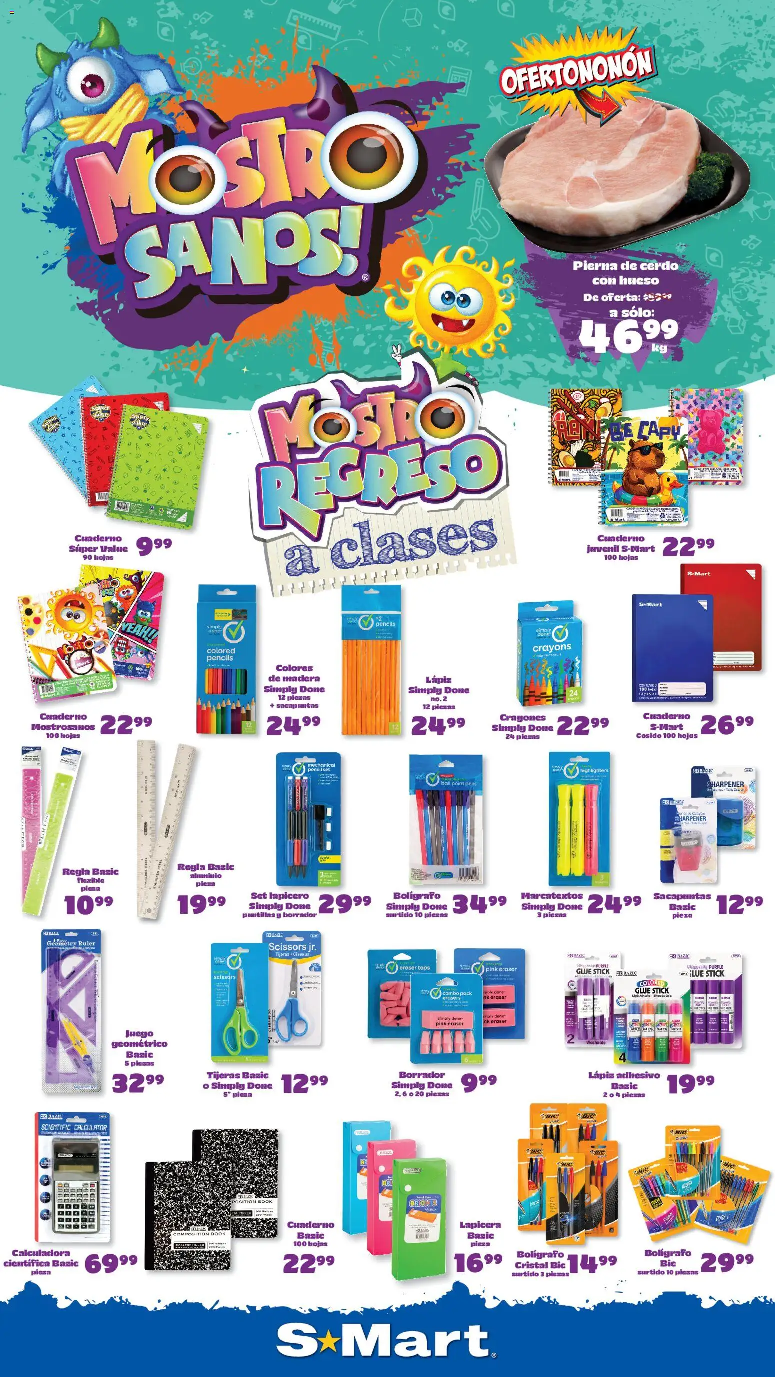 Nuevas ofertas de S-Mart válidas en toda la República Mexicana desde el 21/08/2026. ¡Encuentra las mejores ofertas en S-Mart folleto Ofertas de feria Chihuahua! | Página: 1 | Productos: Sacapuntas, Cerdo, Pierna de cerdo, Juego