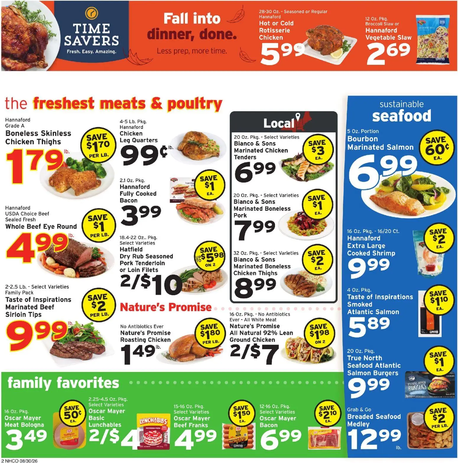 Hannaford Weekly Ad - valid from 08/30/2026 | Page: 2 | Products: Pizza, Bourbon, Seafood, Salmon
