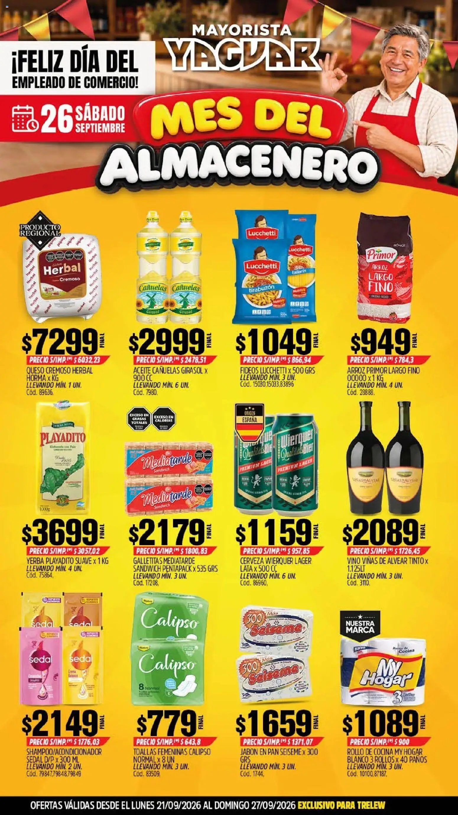 Yaguar - Oferta Semanal Trelew │ válido desde el 21/09/2026 | Página: 1 | Productos: Toallas, Aceite, Soda, Jabón