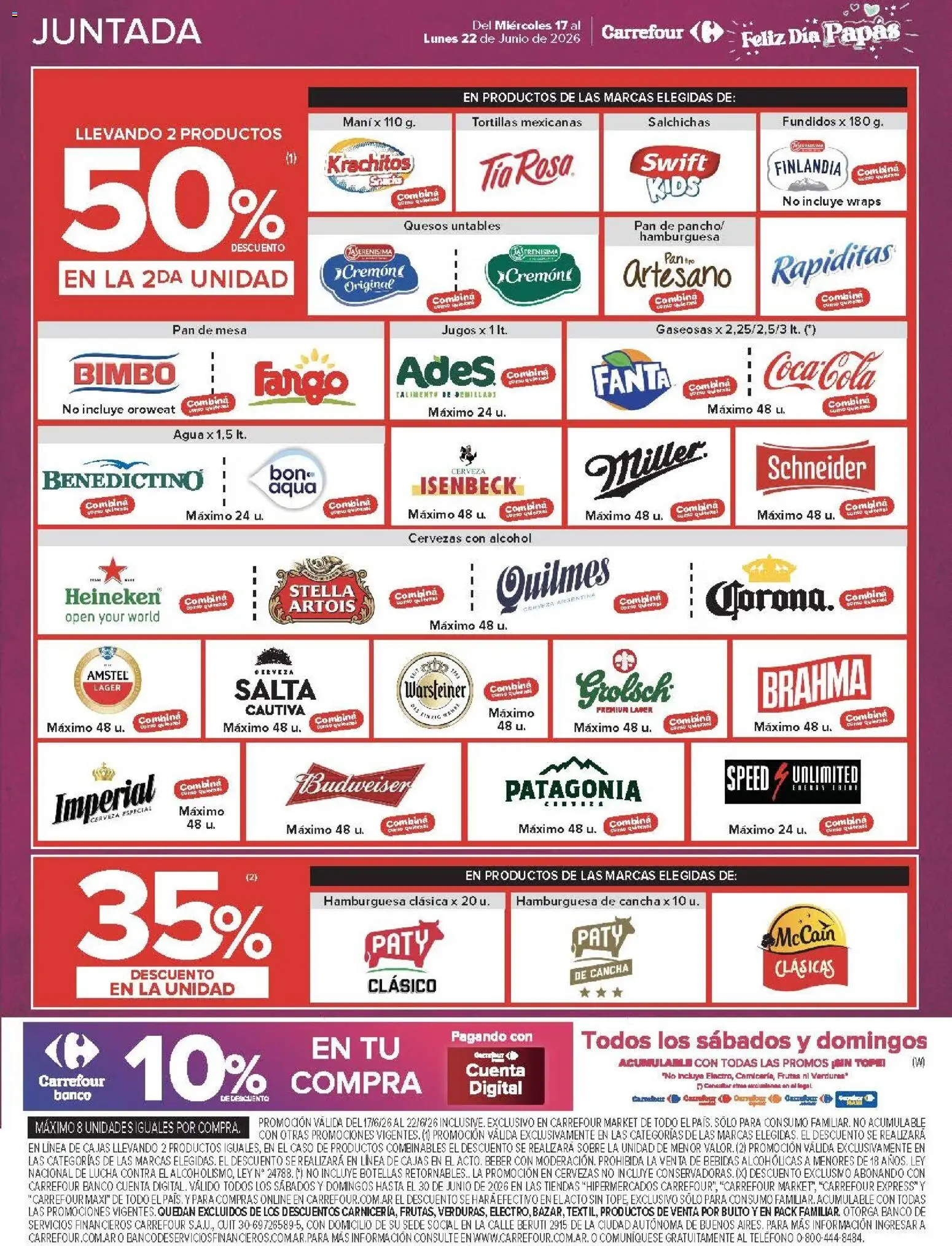 Carrefour ofertas │ válido desde el 17.06.2026 | Página: 42 | Productos: Mesa, Mani, Pan, Cerveza