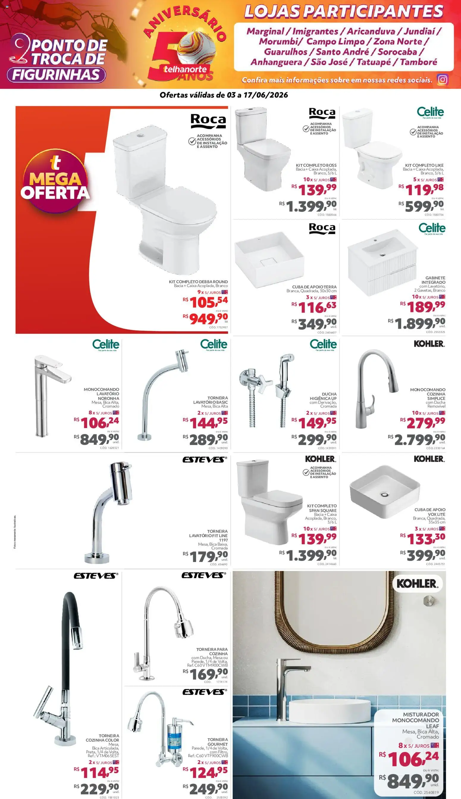 Telhanorte Folheto - válido de 03.06.2026 | Página: 9 | Produtos: Mesa, Gabinete, Caixa, Lavatório