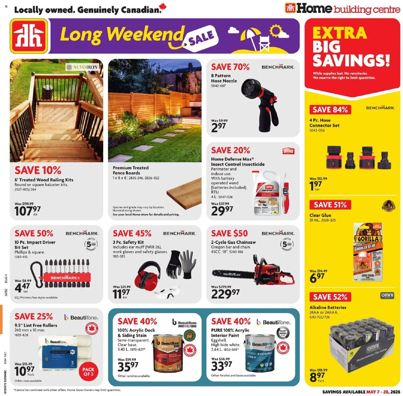 Home Hardware flyer valid from 07.05.2026 | Page: 1 | Products: Gloves, Connector, Battery
