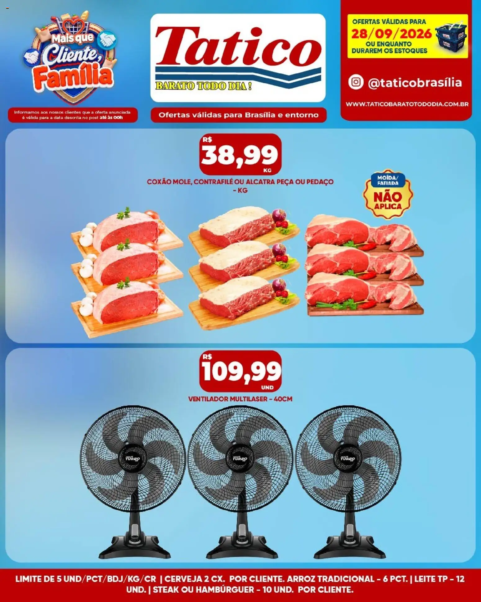 Tatico Folheto - válido de 28/09/2026 | Página: 14 | Produtos: Ventilador, Steak, Leite, Cerveja