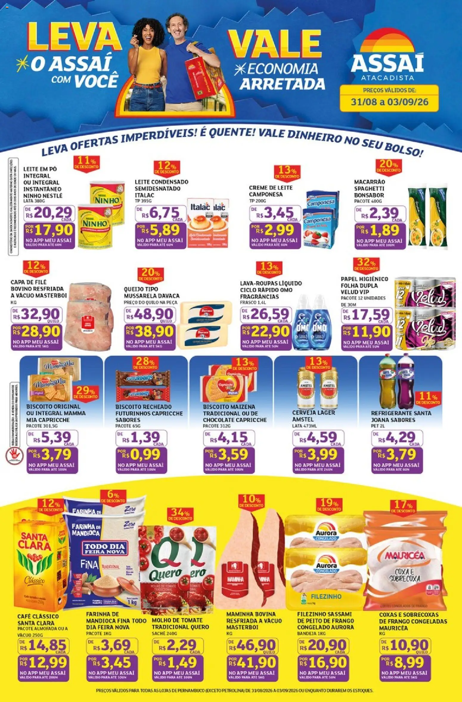 Assaí Atacadista Folheto - válido de 31/08/2026 | Página: 1 | Produtos: Maminha, Cerveja, Macarrão instantâneo, Leite condensado