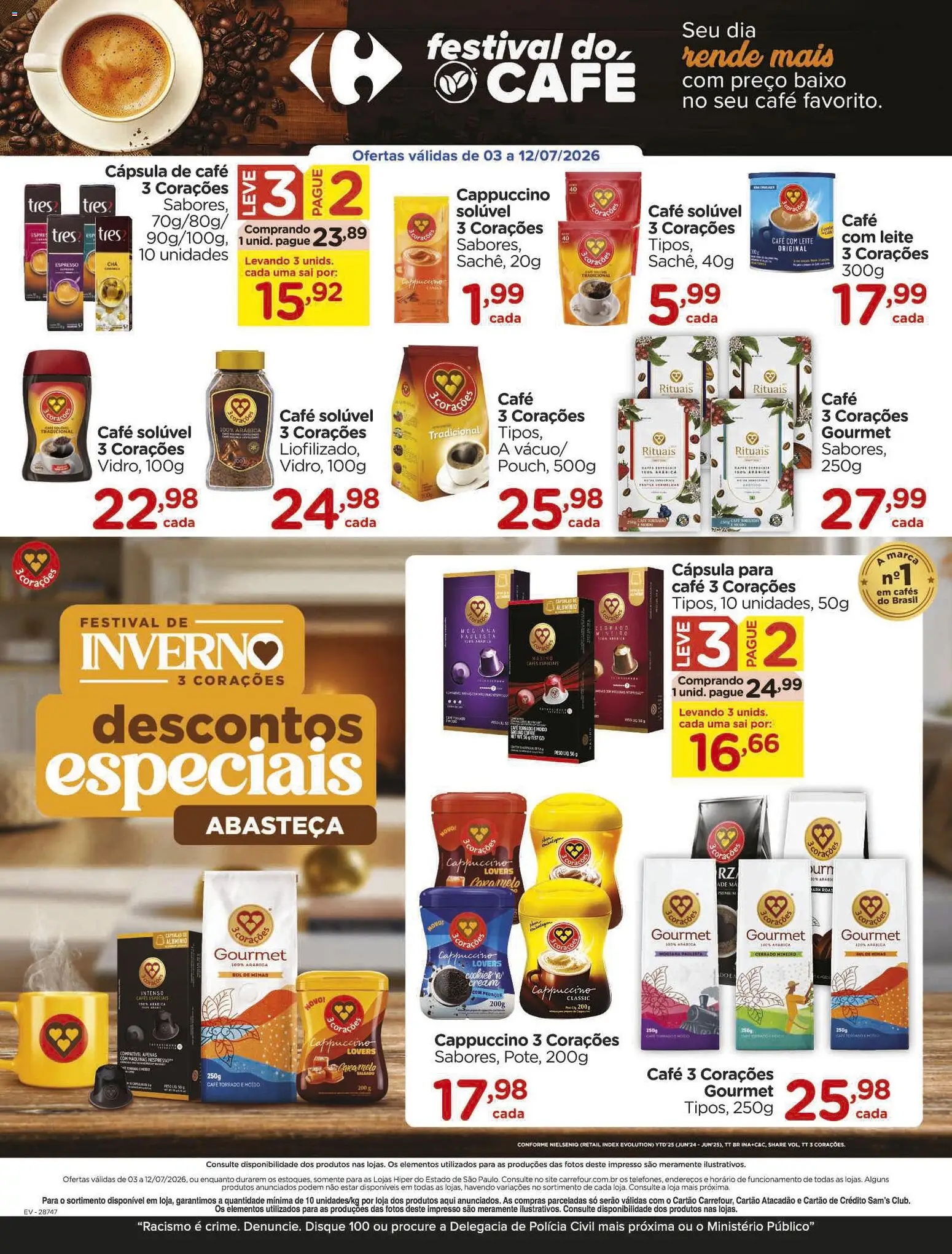 Carrefour Folheto - válido de 03/07/2026 | Página: 3 | Produtos: Cápsula de café, Leite, Café, Café solúvel
