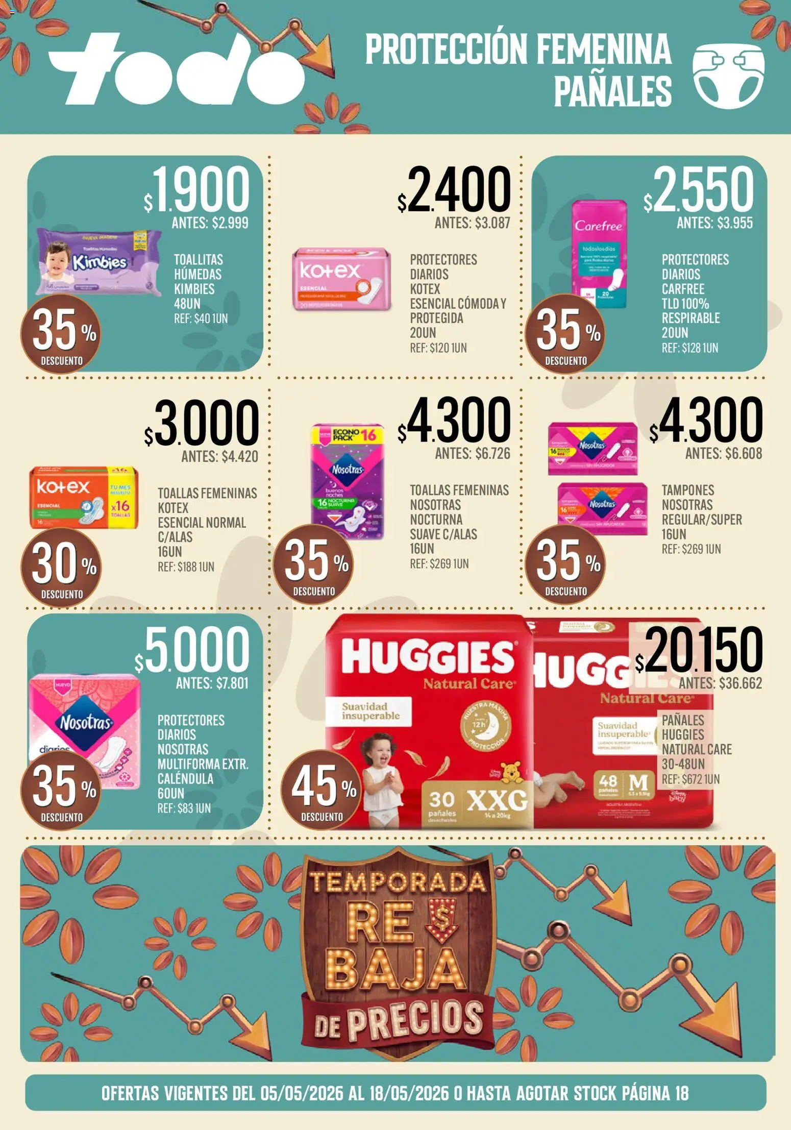 Supermercados TODO - Ofertas │ válido desde el 05.05.2026 | Página: 19 | Productos: Tampones, Toallas, Pañales