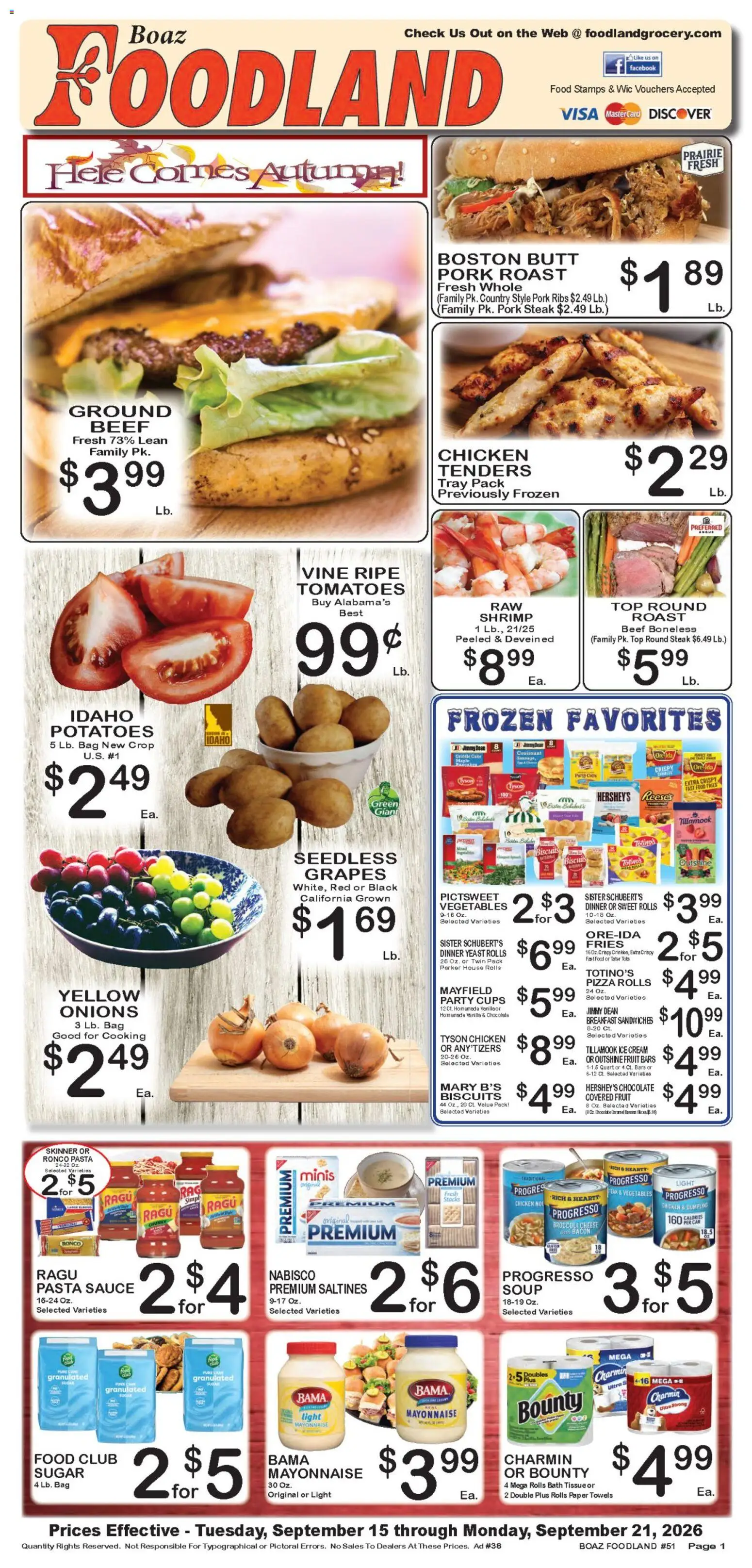 Foodland Weekly Ad - valid from 09/15/2026 | Page: 1 | Products: Croissant, Pork, Ice cream, Sugar