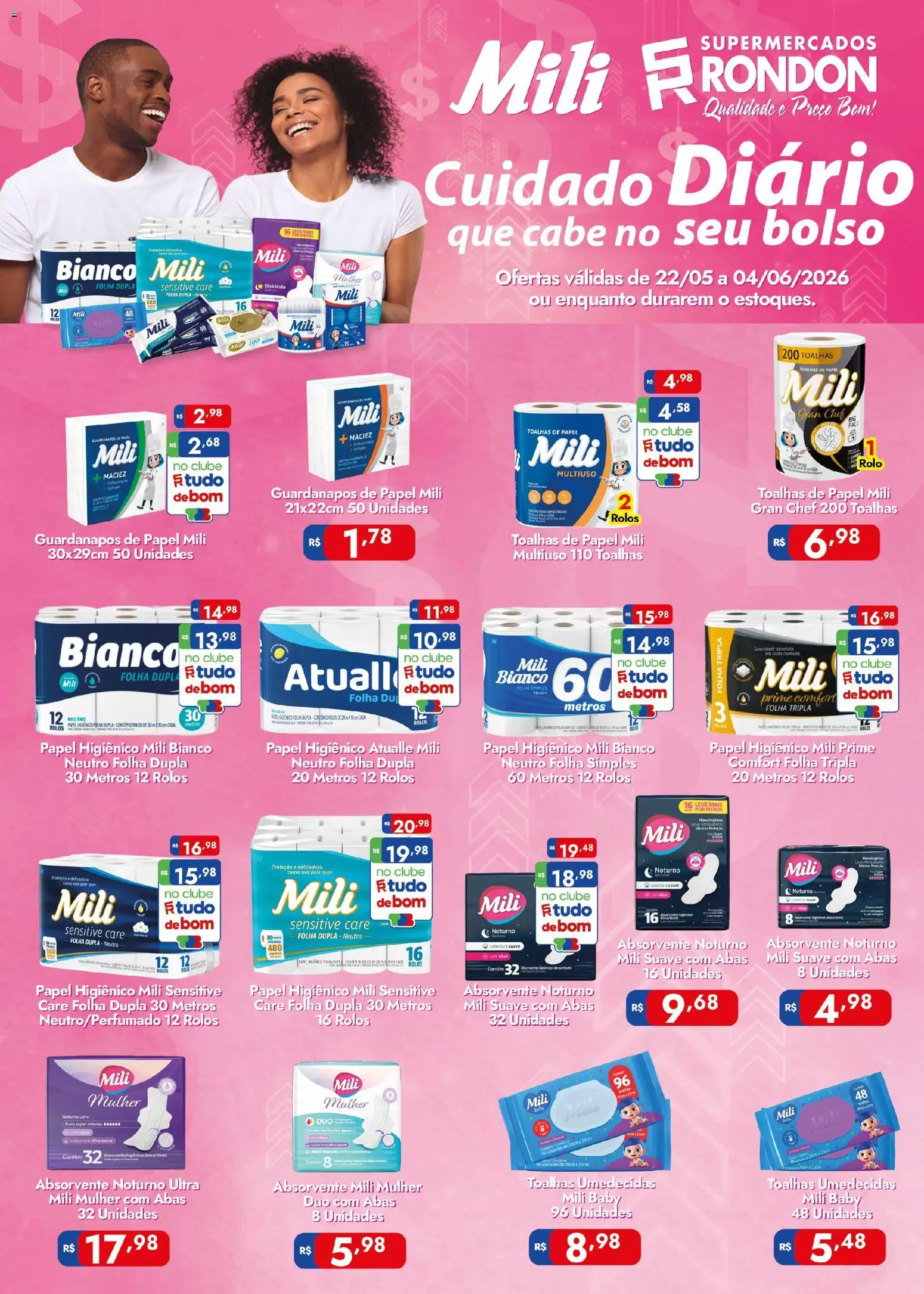 Supermercados Rondon Folheto - válido de 22.05.2026 | Página: 1 | Produtos: Rolo, Absorvente, Papel higiênico