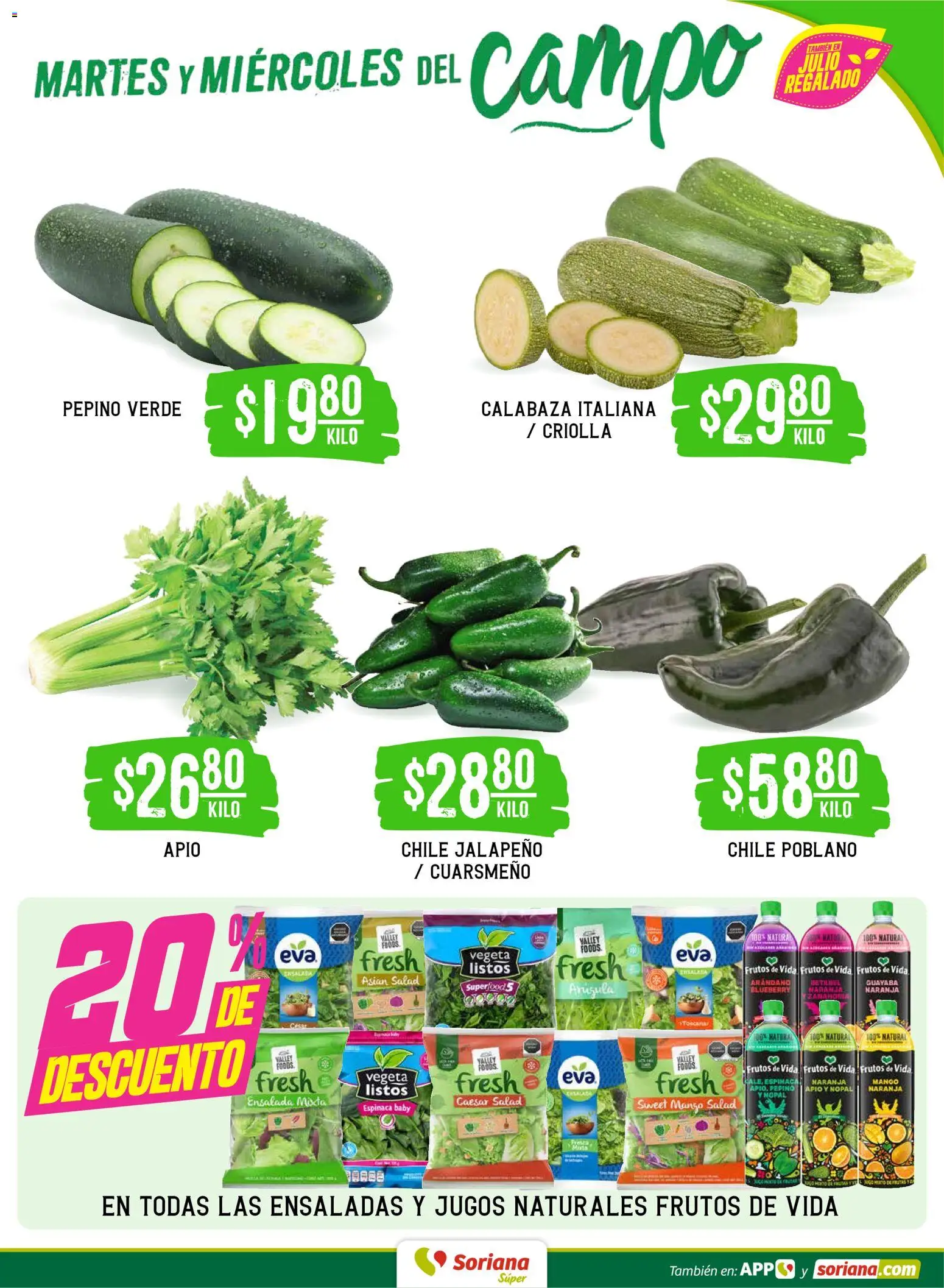 Nuevas ofertas de Soriana válidas en toda la República Mexicana desde el 30/06/2026. ¡Encuentra las mejores ofertas en Soriana Martes y Miércoles del Campo Súper: BCS, Son y Sin! | Página: 3 | Productos: Apio, Mango, Espinaca, Ensalada