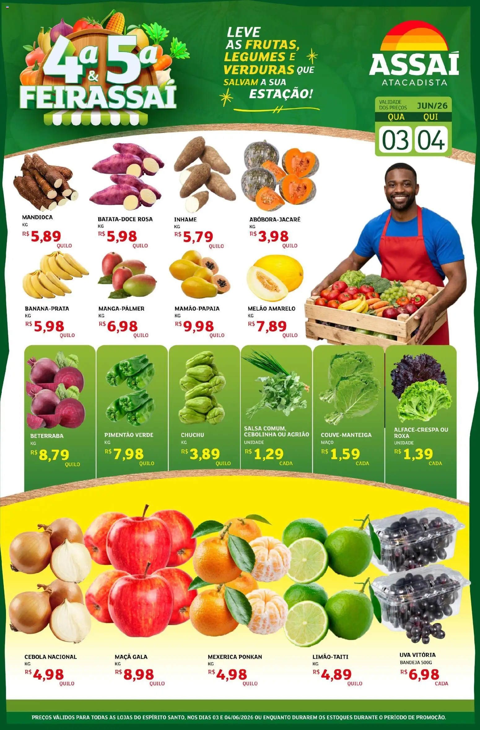 Assaí Atacadista Folheto - válido de 03.06.2026 | Página: 1 | Produtos: Melão, Agrião, Mandioca, Pimentão