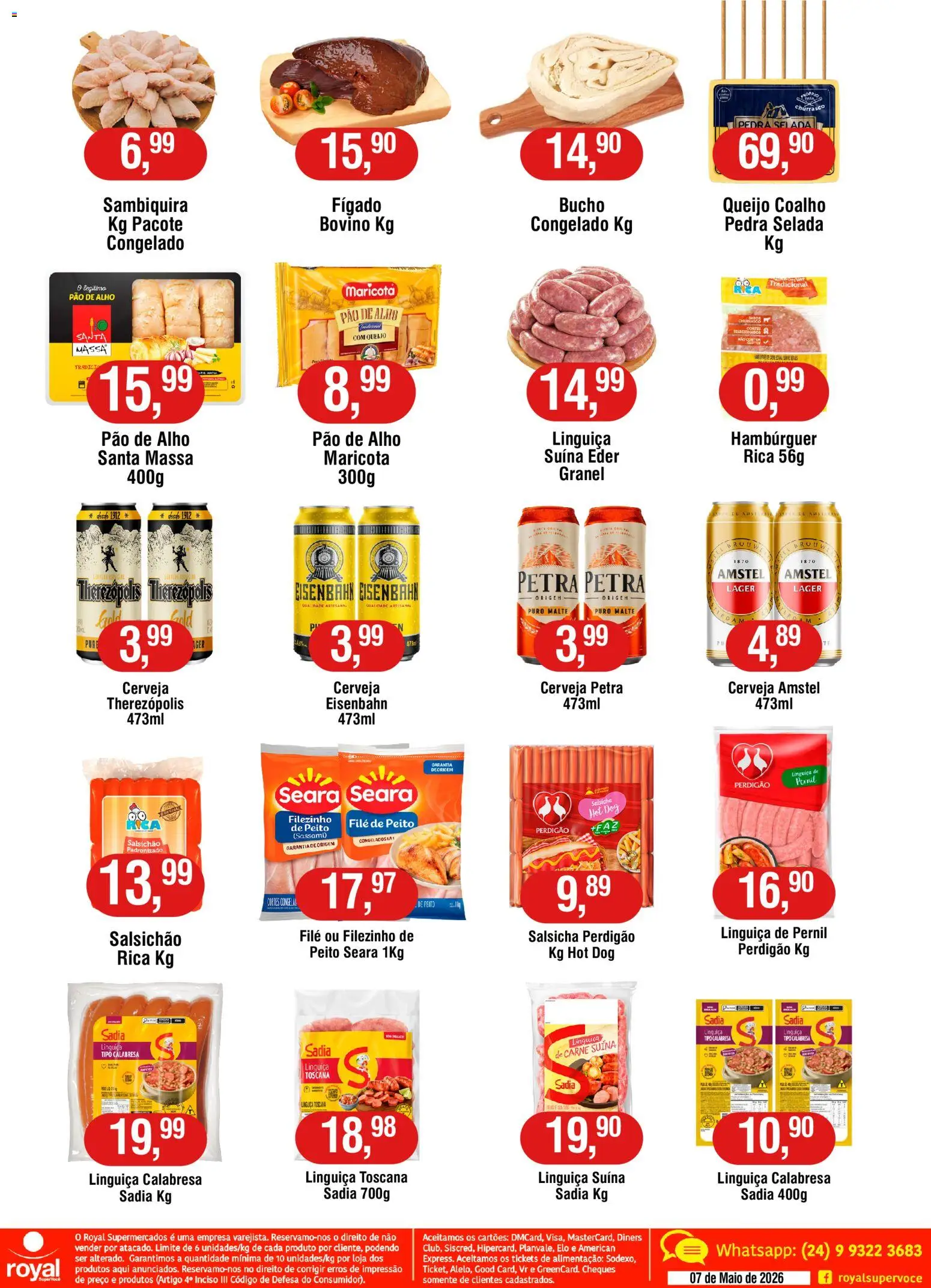 Royal Supermercados Folheto - válido de 07.05.2026 | Página: 2 | Produtos: Maiô, Cerveja, Queijo coalho, Hambúrguer