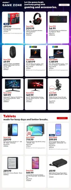 Preview of Staples weekly flyer / circulaire from shop Staples valid from Jul 3, 2026 | Page: 7 | Products: Phone, Mouse, Cable, Game