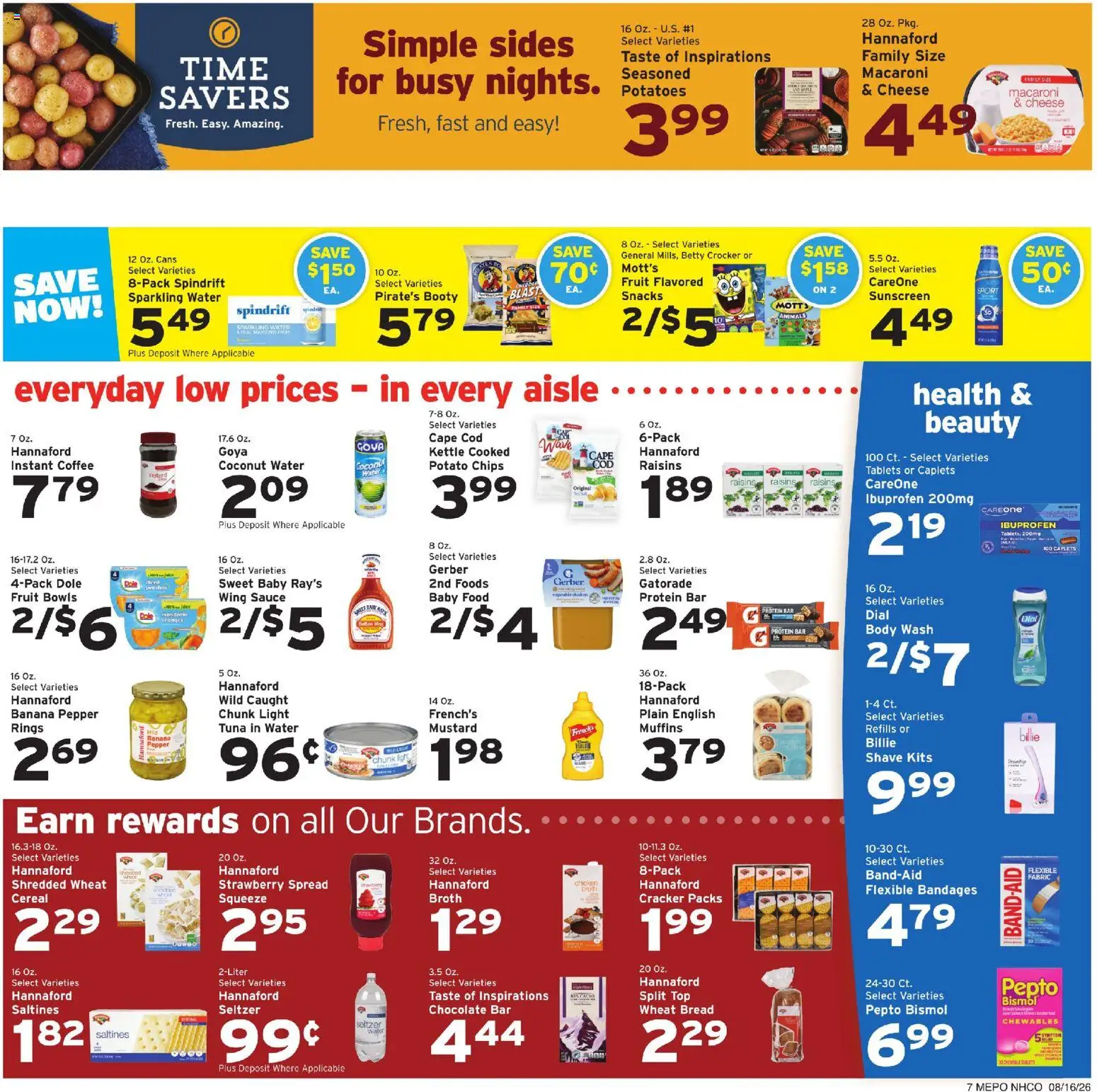 Hannaford Ad - valid from 08/16/2026 | Page: 7 | Products: Spread, Chips, Mustard, Instant coffee