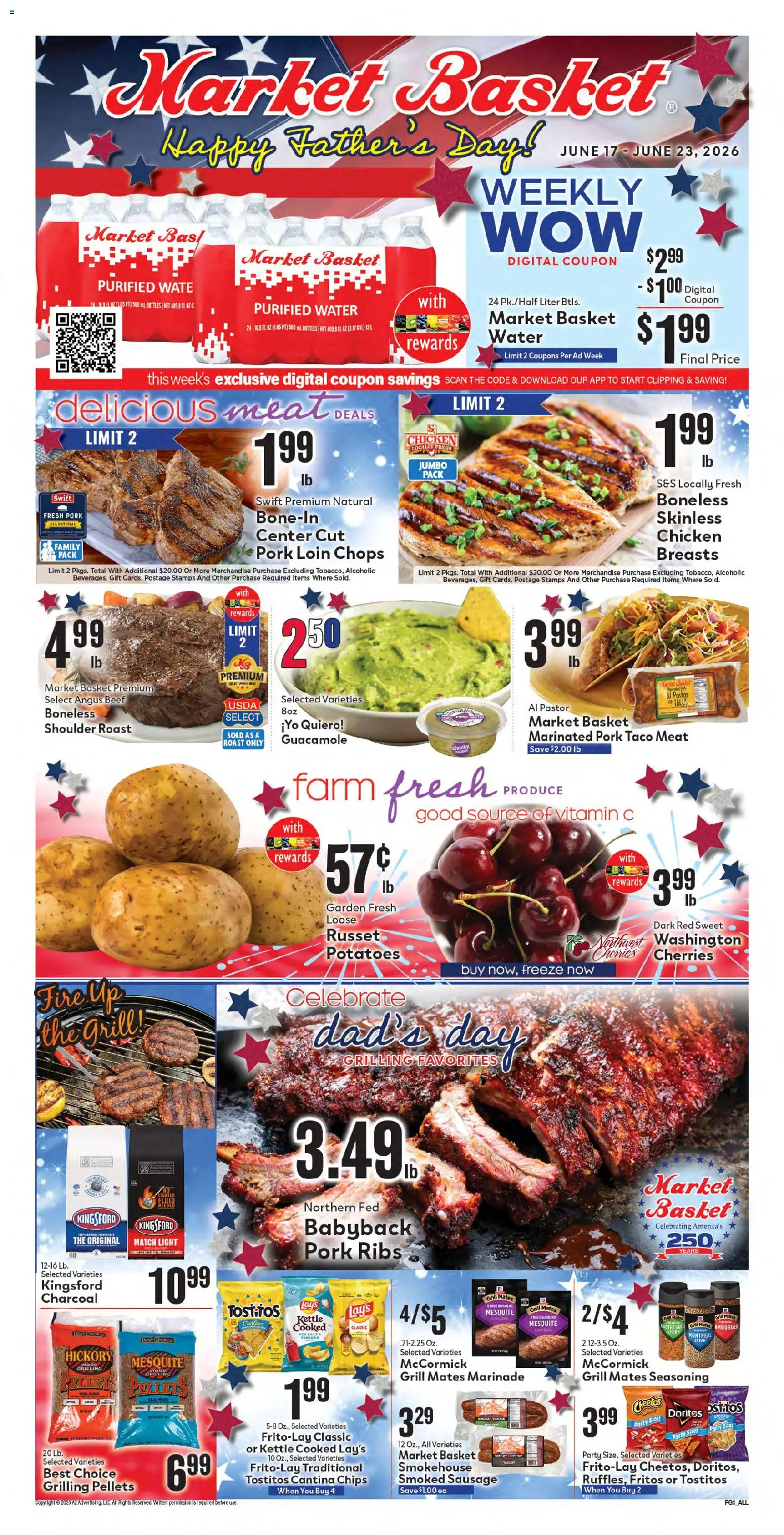 Market Basket Weekly Ad - valid from 17.06.2026 | Page: 3 | Products: Pork, Beef, Chips, Sausage