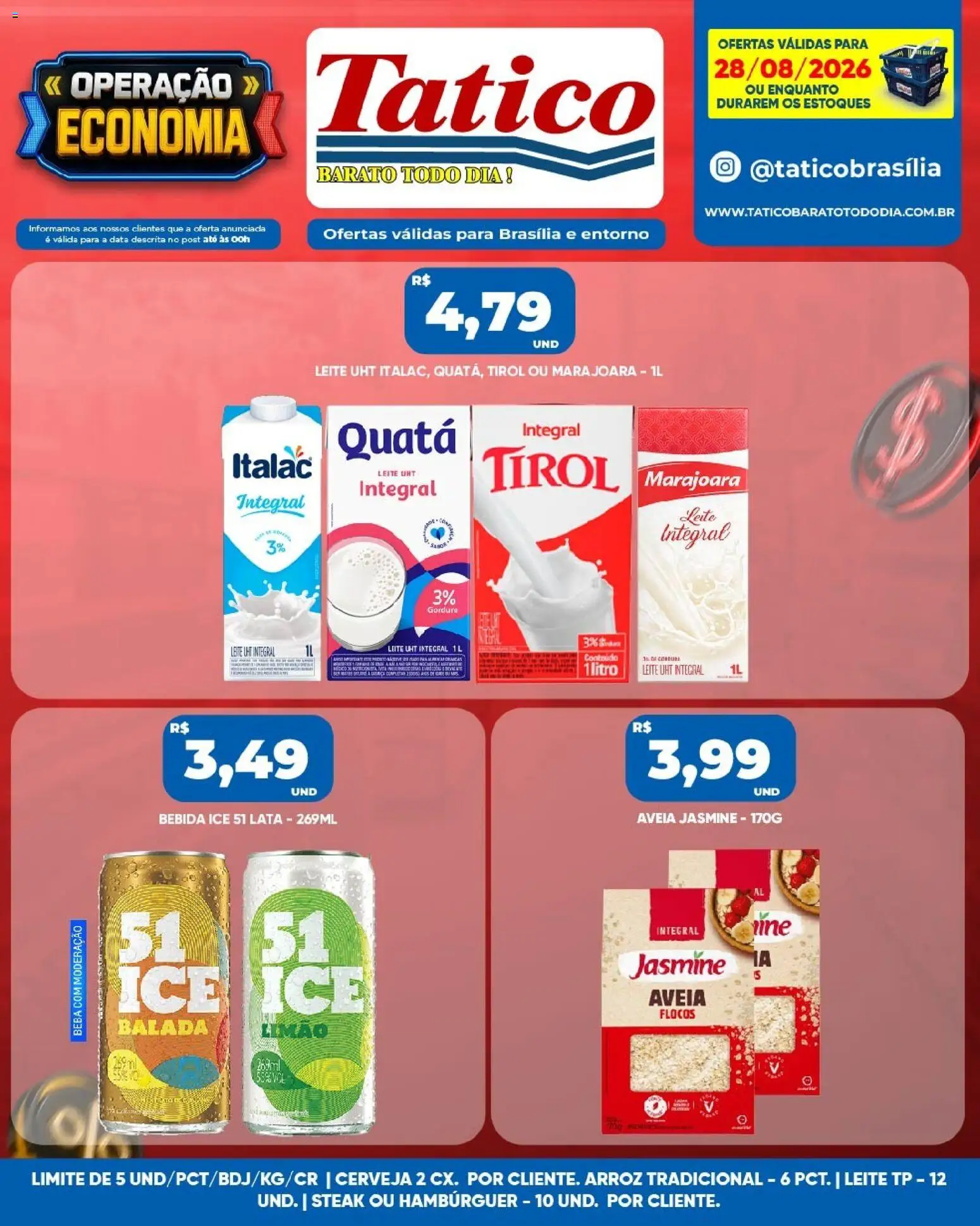 Tatico Folheto - válido de 28/08/2026 | Página: 3 | Produtos: Steak, Leite, Bebida, Aveia
