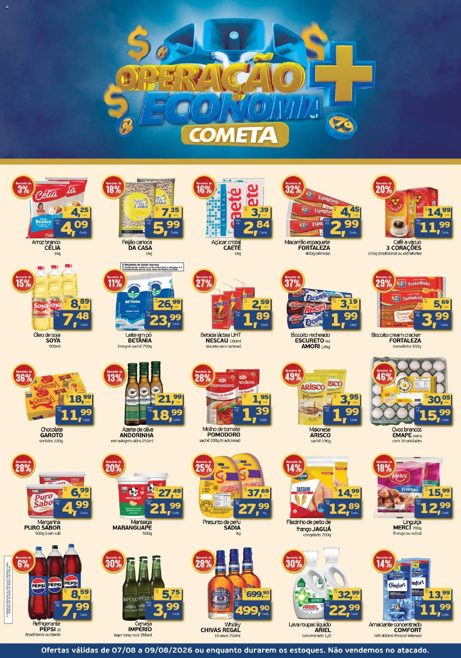 Cometa Supermercados Folheto - válido de 07/08/2026 | Página: 1 | Produtos: Ovos, Café, Chocolate, Leite em pó