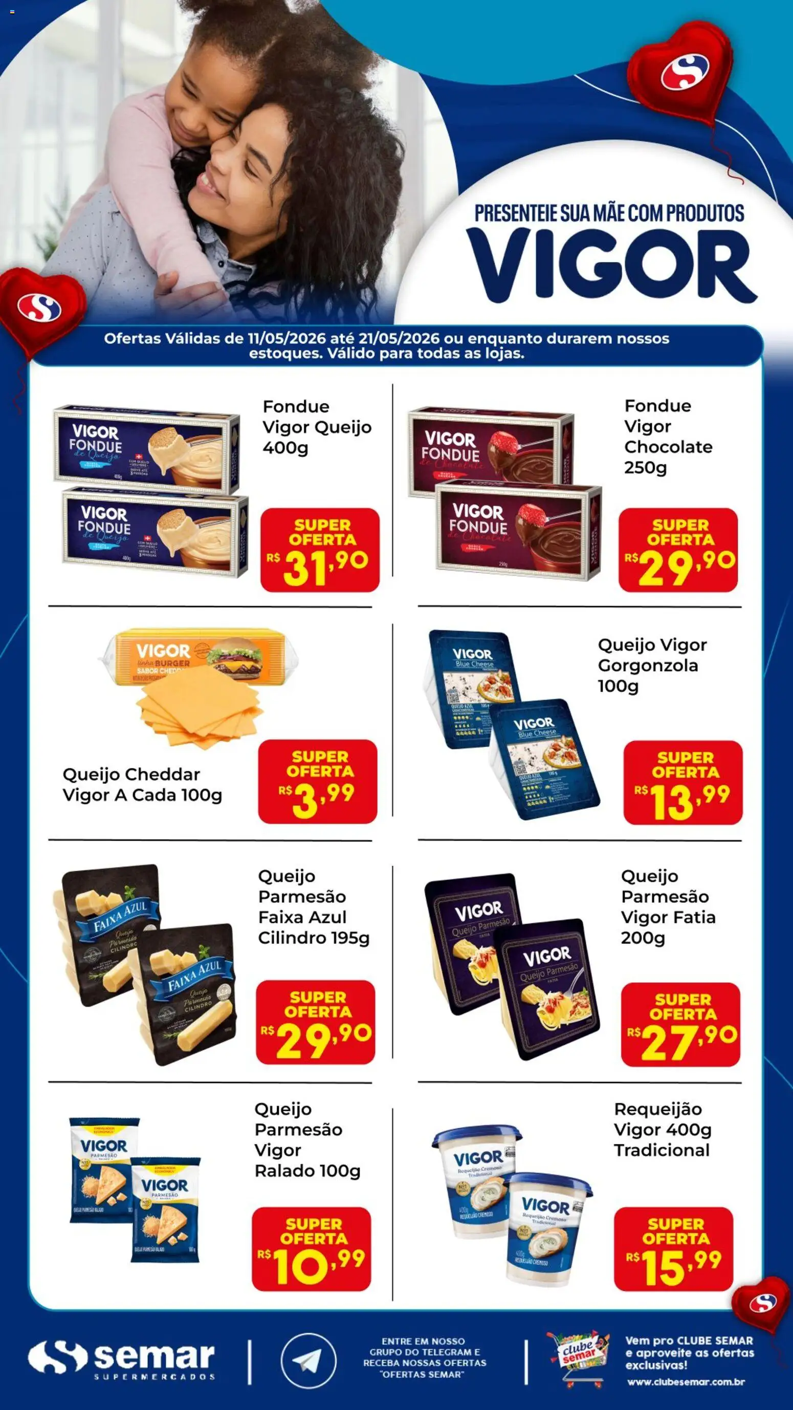 Semar Supermercado Folheto - válido de 11.05.2026 | Página: 1 | Produtos: Queijo, Parmesão, Cheddar, Queijo parmesão