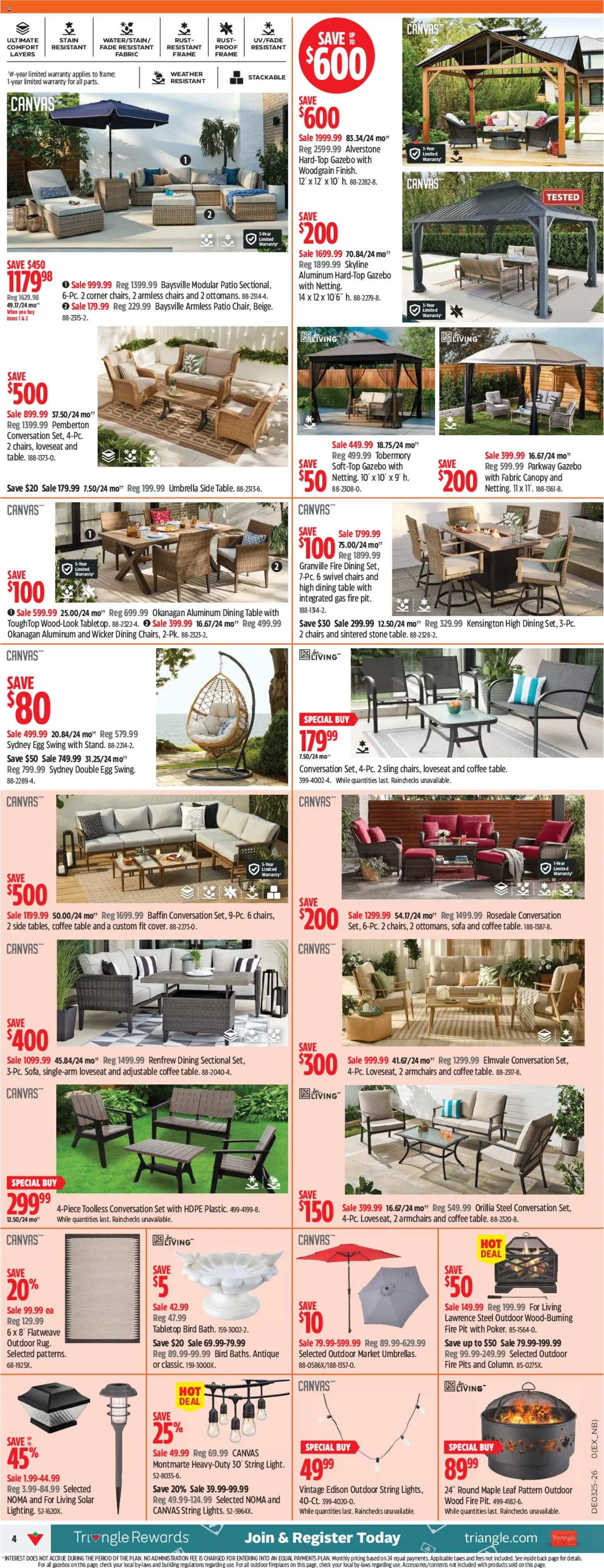 Canadian Tire flyer valid from 18.06.2026 | Page: 4 | Products: Umbrella, Sofa, Coffee table, Table