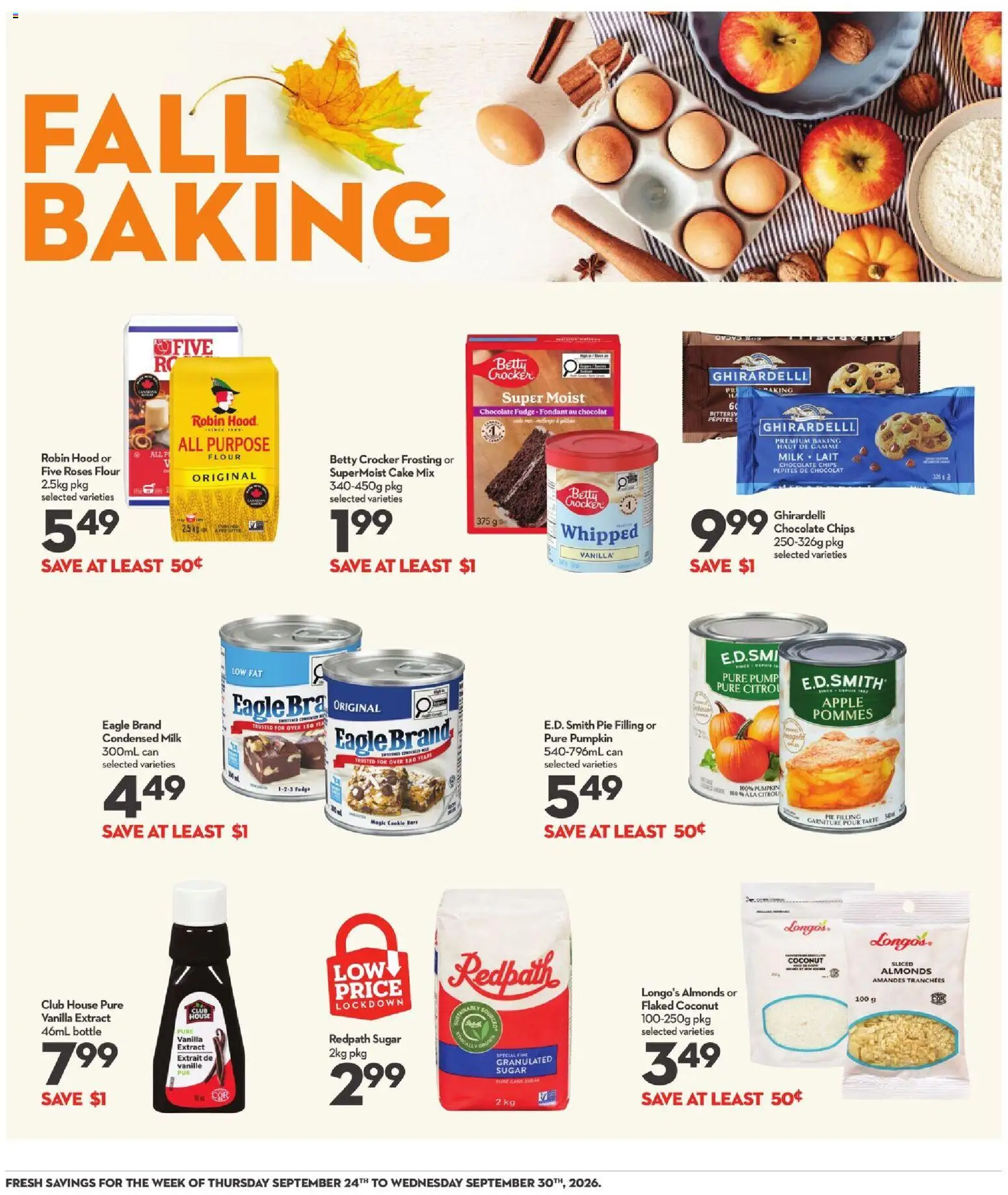 Longo's flyer valid from Sep 24, 2026 | Page: 13 | Products: Chips, Milk, Pumpkin, Bra