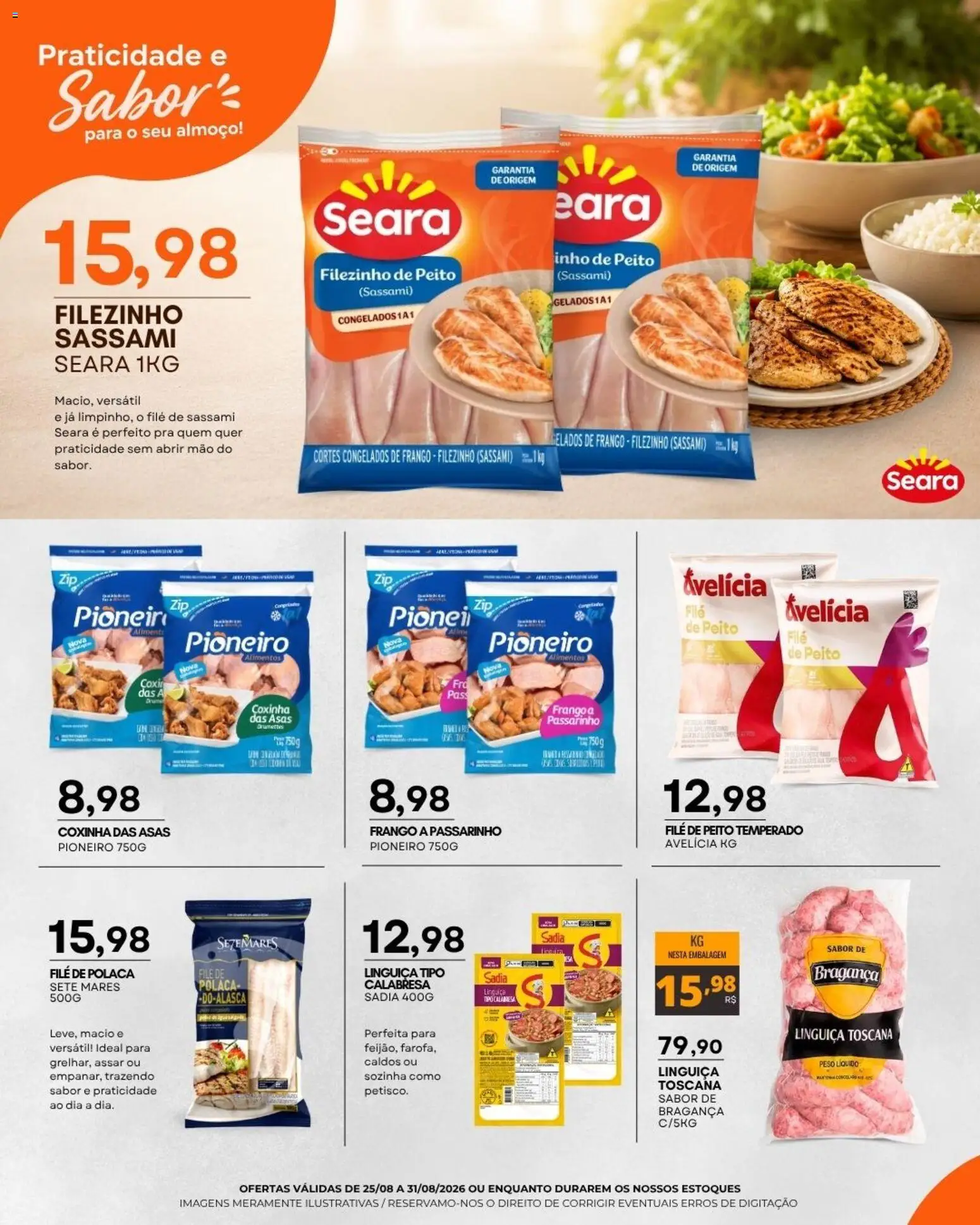 Mercadão Atacadista Folheto - válido de 25/08/2026 | Página: 2 | Produtos: Linguiça, Alimentos, Frango, File de polaca
