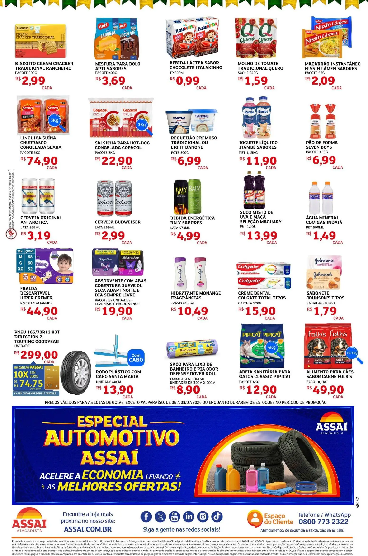 Assaí Atacadista Folheto - válido de 06/07/2026 | Página: 2 | Produtos: Saco para lixo, Água mineral, Cream cracker, Requeijão