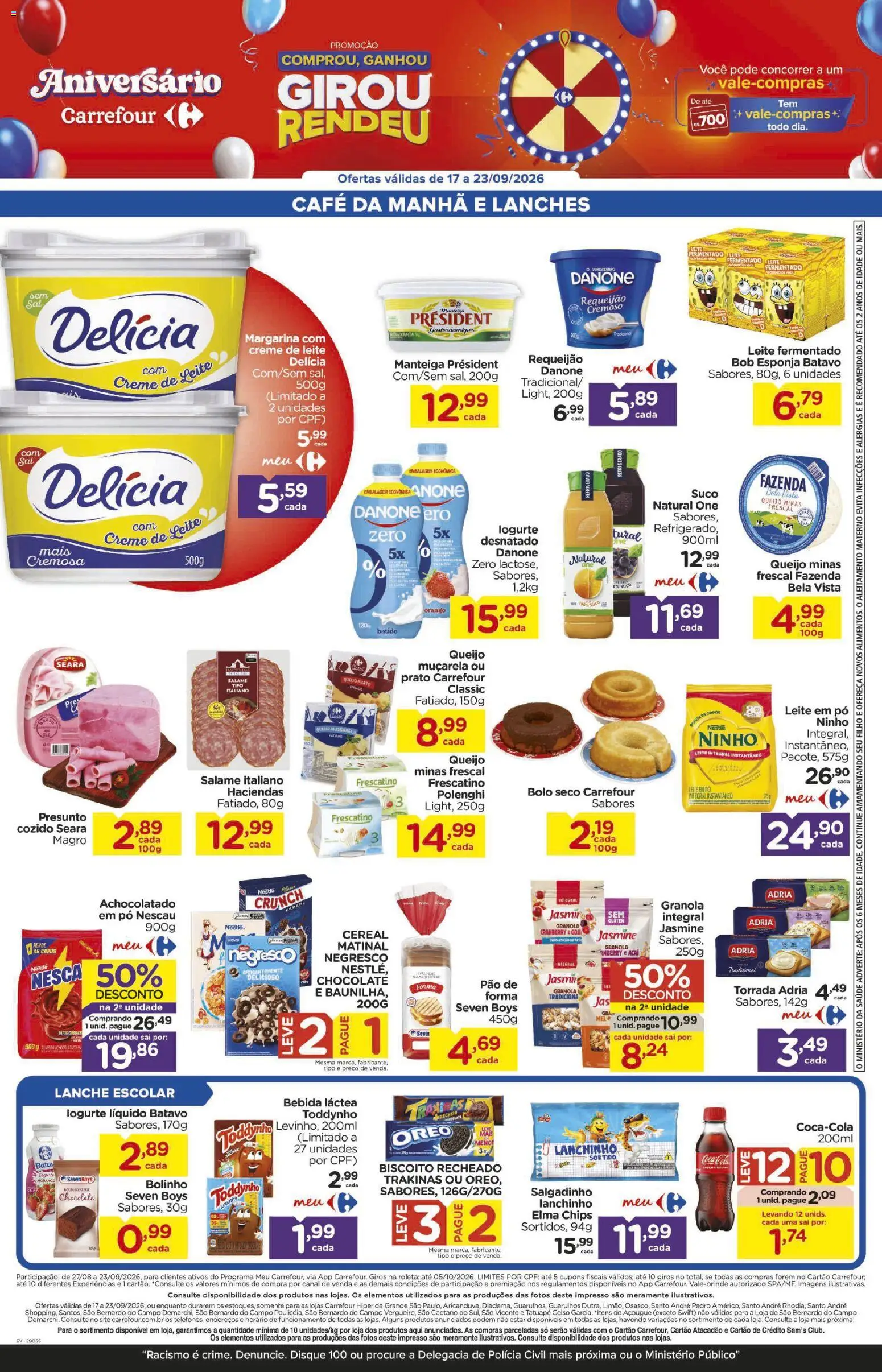 Carrefour Folheto - válido de 17/09/2026 | Página: 3 | Produtos: Queijo, Leite fermentado, Margarina, Açaí