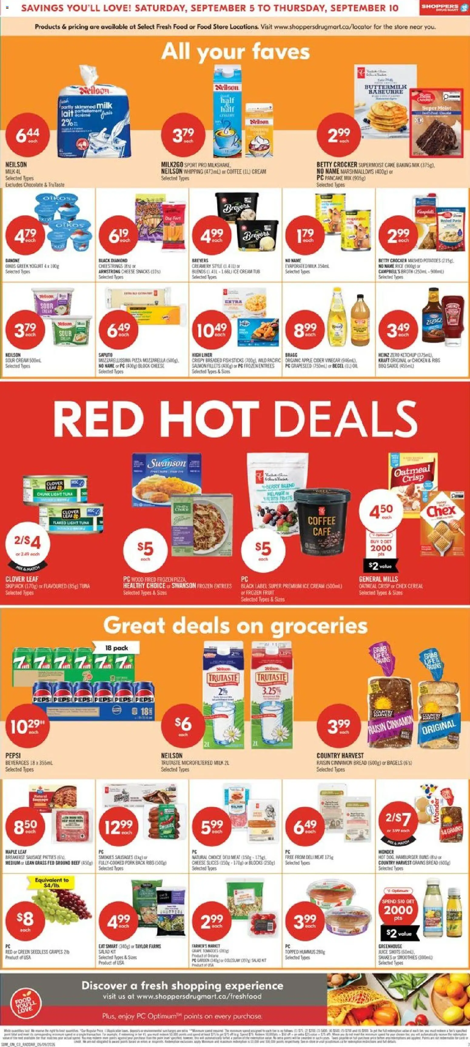 Shoppers flyer valid from Sep 5, 2026 | Page: 4 | Products: Salad, Salmon, Tuna, Milk