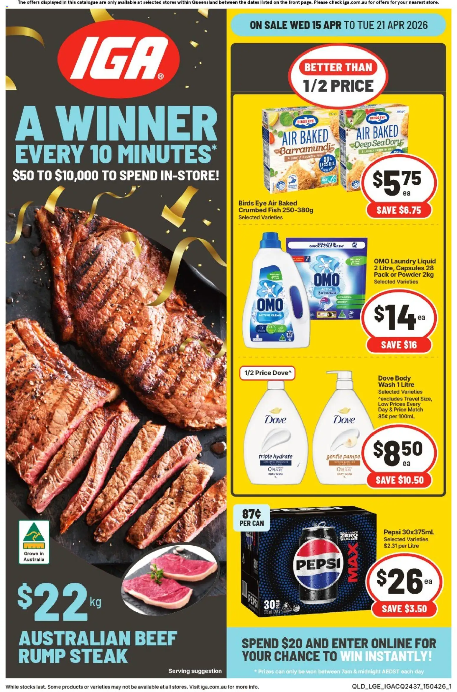 IGA catalogue - valid from 15.04.2026 | Page: 1 | Products: Cups, Chicken, Fish, Water
