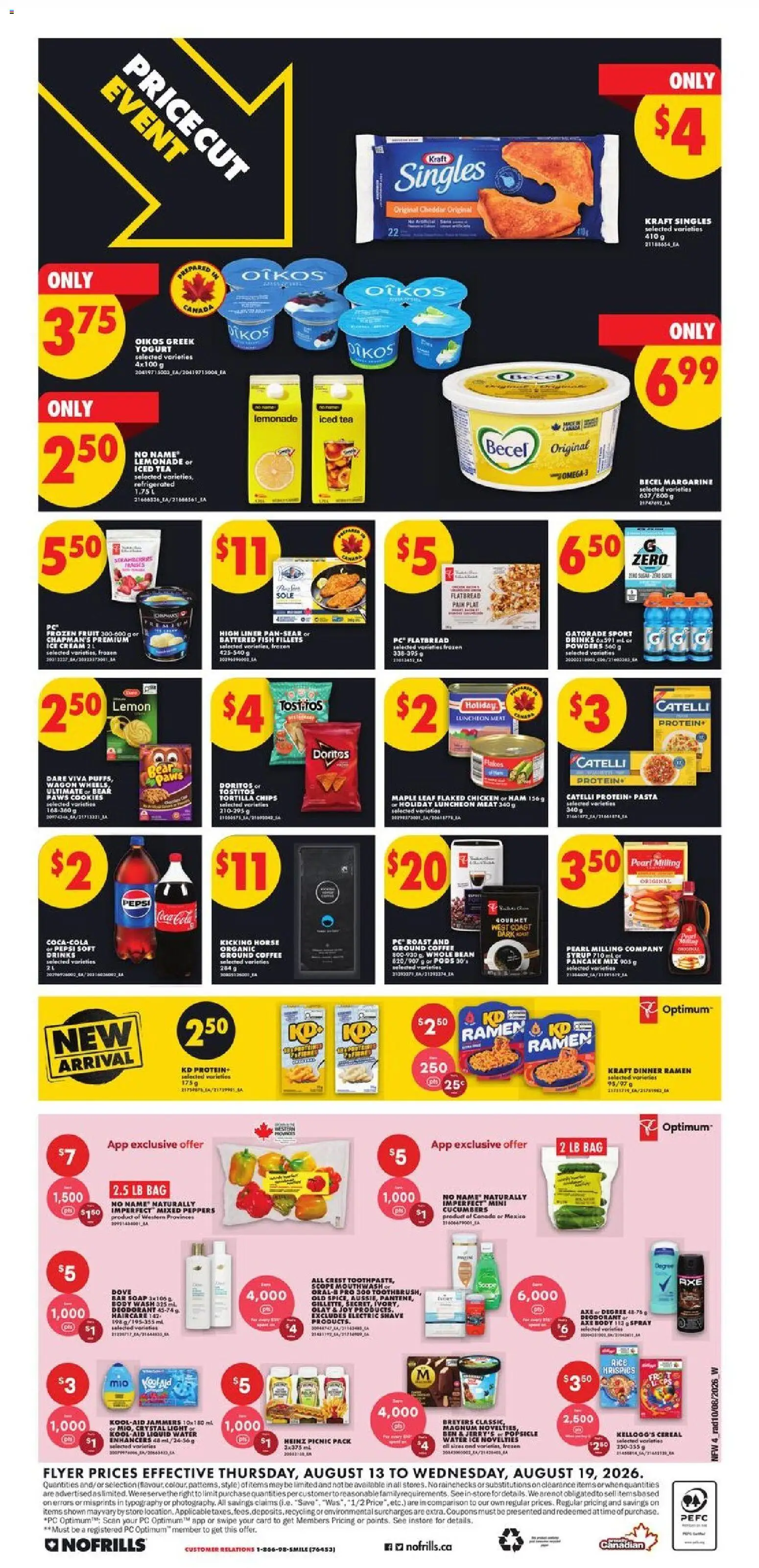 No Frills flyer valid from Aug 13, 2026 | Page: 5 | Products: Frozen fruit, Deodorant, Ice, Chicken